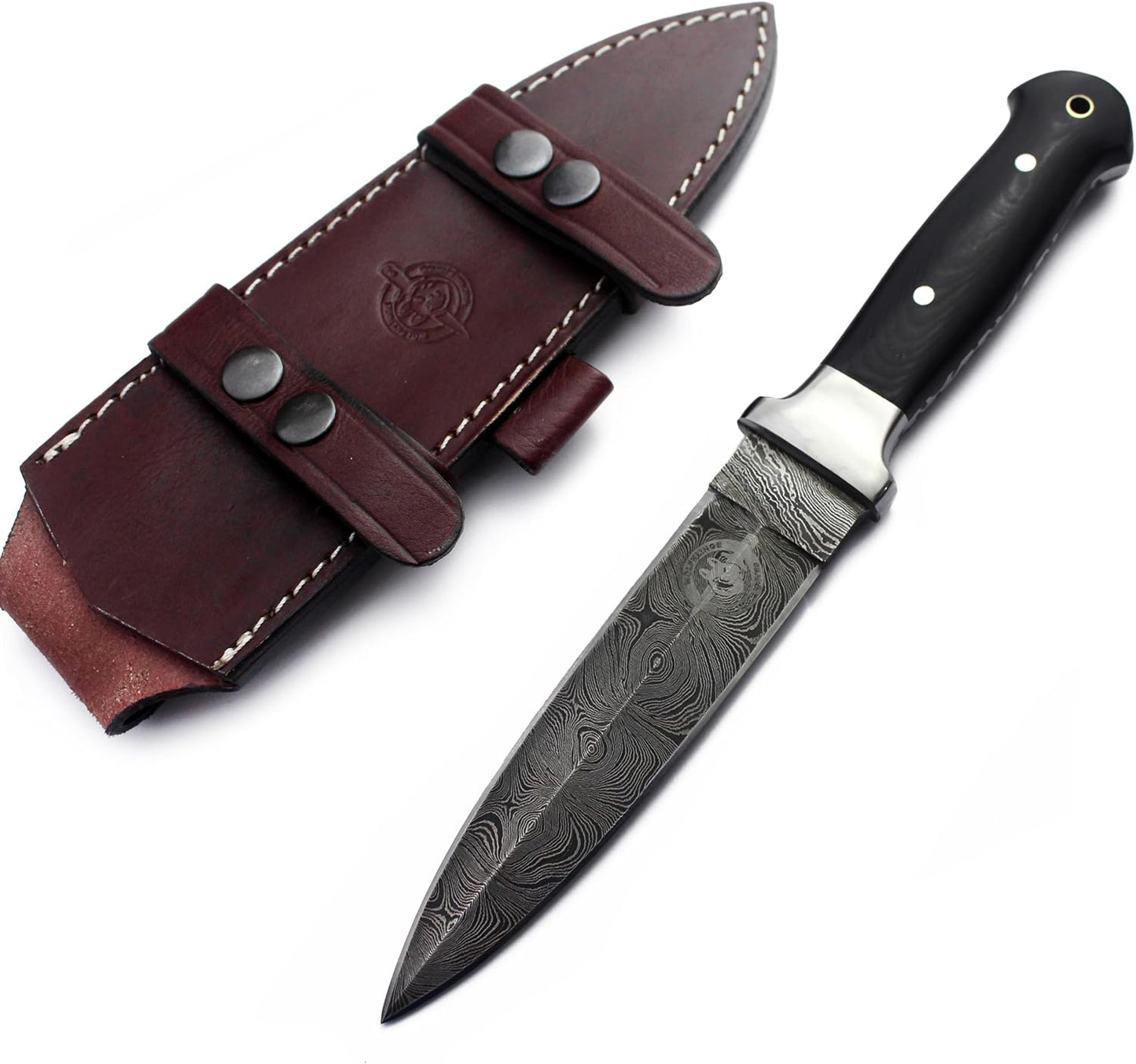 11" Handmade Damascus Steel Fixed Blade Knife – Ultimate Spear Point Dagger for Hunting, Survival, Camping, Hiking and Fishing – Full Tang Micarta Handle with Premium Cowhide Leather Sheath (DCX 22-58) (Eclipse Spear)