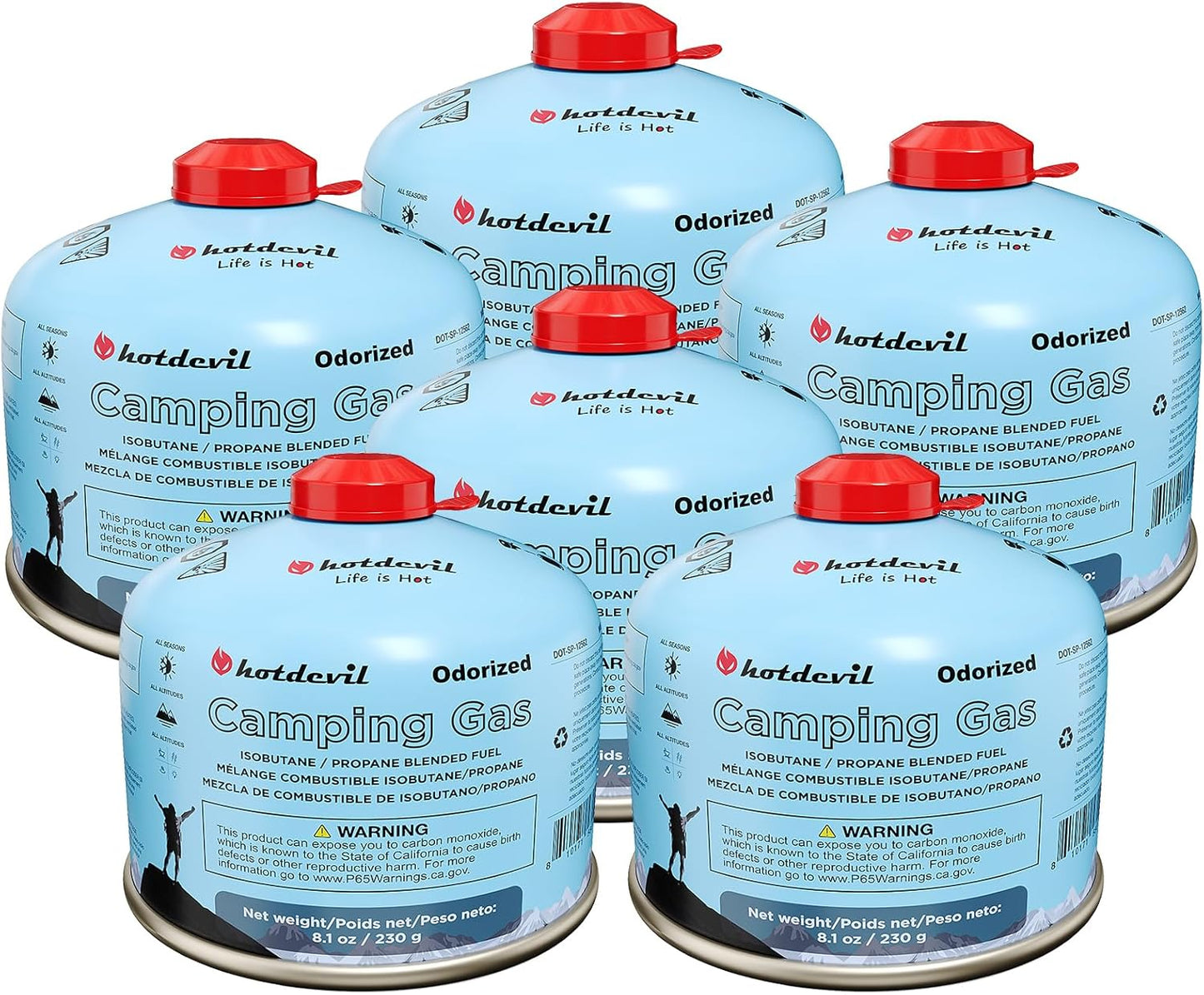 KOMAN Isobutane Fuel Canister 230 Gram Camping Stove Fuel Butane Propane Blend Camping Fuel Gas Canister Butane Fuel Canister Backpacking Stove Fuel (Pack of 6)