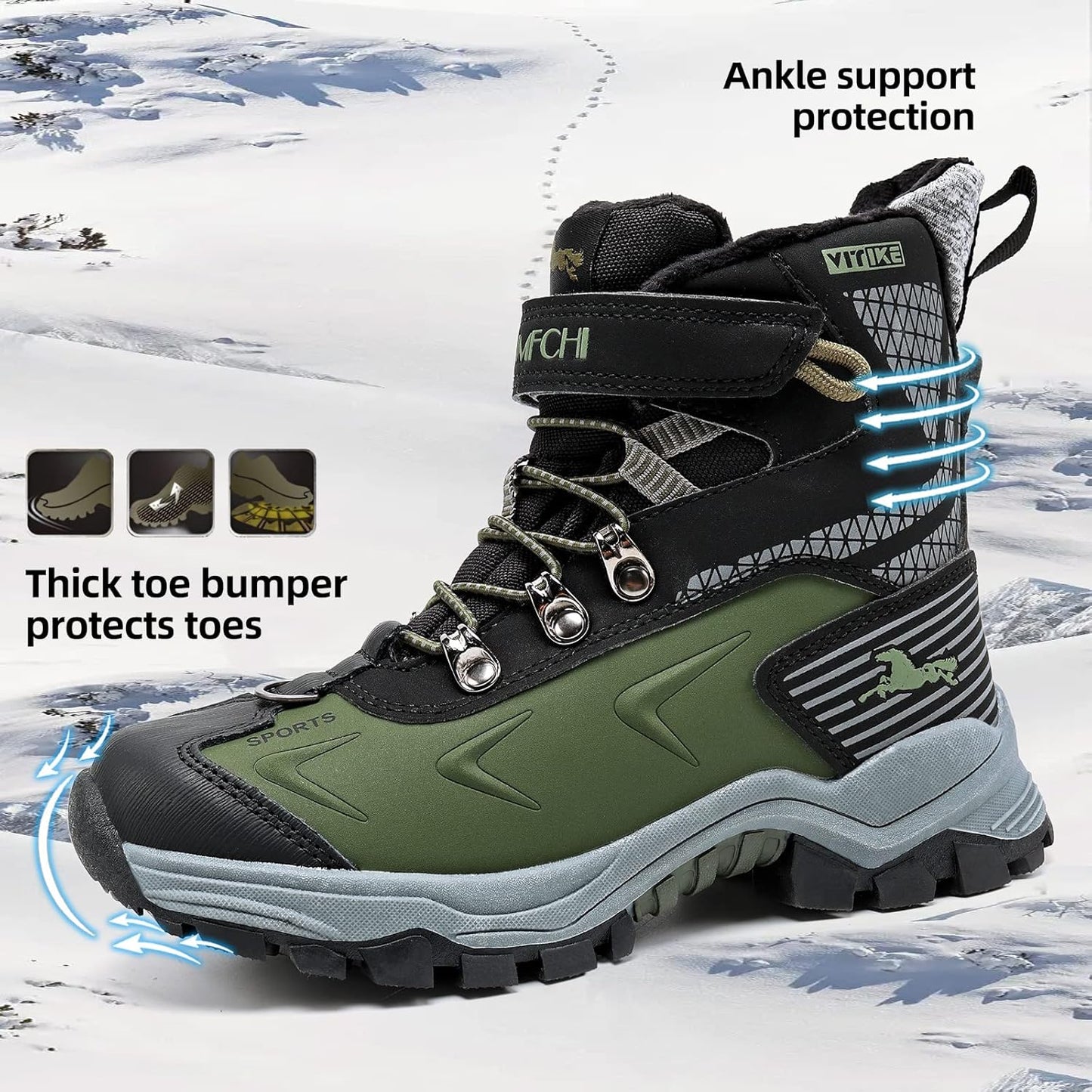 JMFCHI Kids Hiking Boots Boys Girls Outdoor Walking Climbing Sneaker Comfortable Non-slip Snow Shoes Hiker Boot Antiskid Steel Buckle Sole