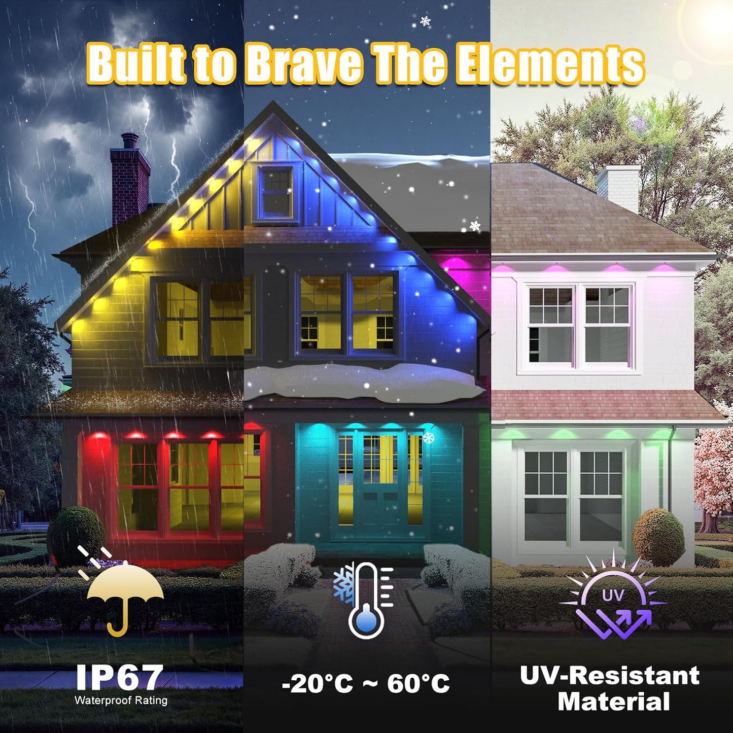 100ft Permanent Outdoor Lights for House, RGB+IC Outdoor Lights, IP67 Waterproof Smart LED Lights with App/Remote Control for Halloween, Christmas, Holiday, Daily, Party