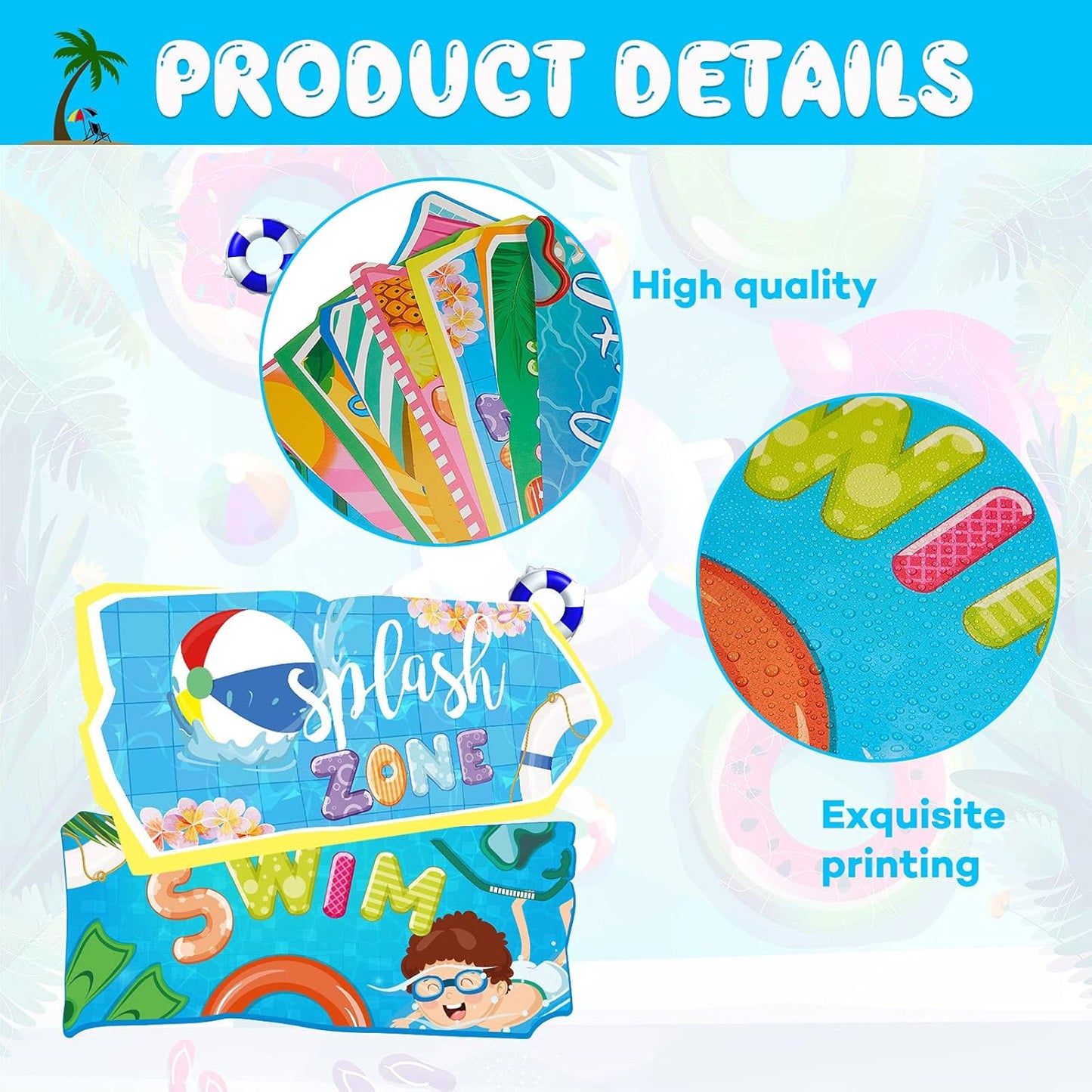 Jetec 20 Pieces Pool Party Sign Splash Party Decorations Hawaiian Luau Yard Signs Tropical Summer Birthday Supplies Photo Props Backdrop Decoration Splish Splash Birthday Cutouts Beach Decor