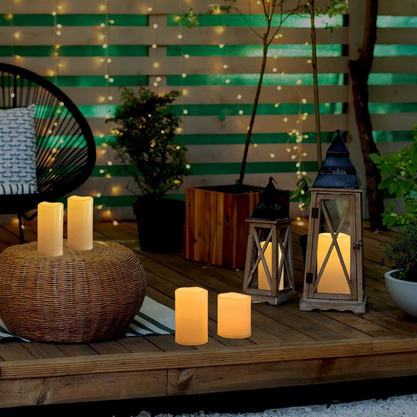 12" x 5" Waterproof Extra Large Outdoor Flameless Candles Battery Operated LED Flickering Pillar Candles with Remote for Indoor Outdoor Lanterns, Long Lasting, Ivory White Large, Set of 2