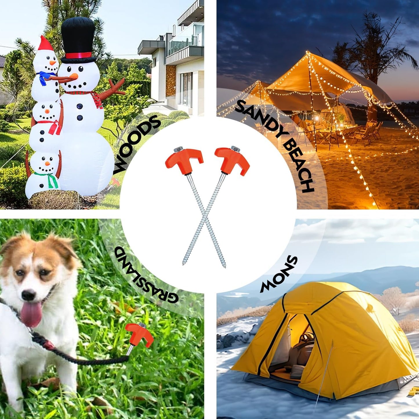 12 Pack Screw in Tent Stakes Heavy Duty,8 Inch Ground Anchors Screw in,Metal Stakes with Hex Head Driver,Camping Tent Accessories.(Orange)