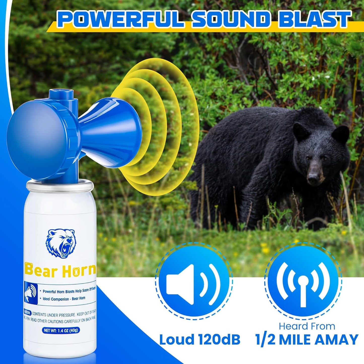 1.4oz Bear Horn Self Defense, Loud Air Horn for Wild Animals, 120dB Heard up to 1/2 Mile Away, Ideal for Hiking