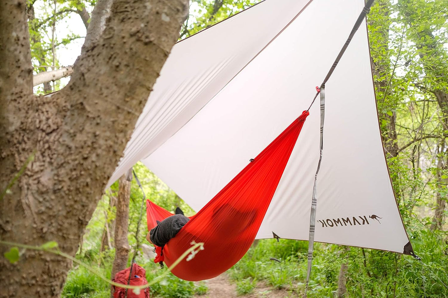 KAMMOK: Roo Single Ultra Light Hammock | Strong & 100% Recycled Fabric | Water Resistant, Ripstop Fabric | Comfortable, Packable, Lightweight (Adventure Grade, Ember Orange