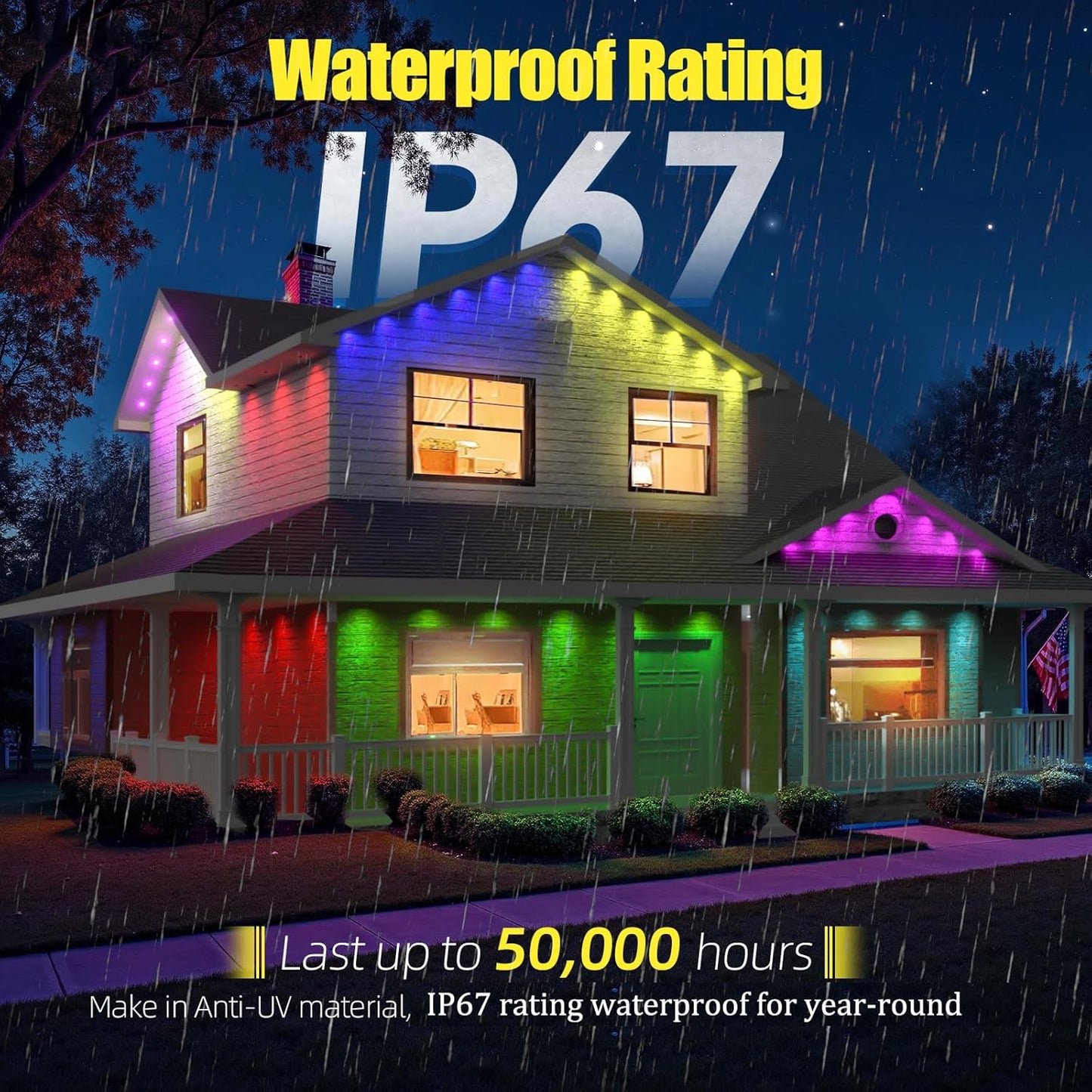 100ft Permanent Outdoor Lights for House, RGB+IC Outdoor Lights, IP67 Waterproof Smart LED Lights with App/Remote Control for Halloween, Christmas, Holiday, Daily, Party