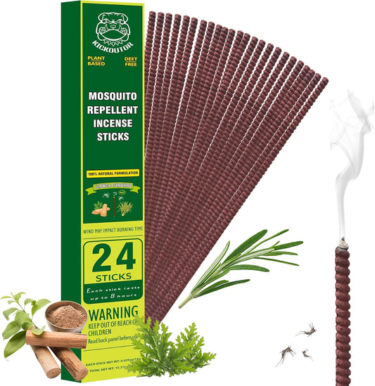 KICKOUTOR® Mosquito Incense Sticks with Natural Citronella Oil, 24 Count Indoor Outdoor Mosquito Repellent for Patio Camping Backyard, 8-Hour DEET-Free No-See-ums Bug Protection Each