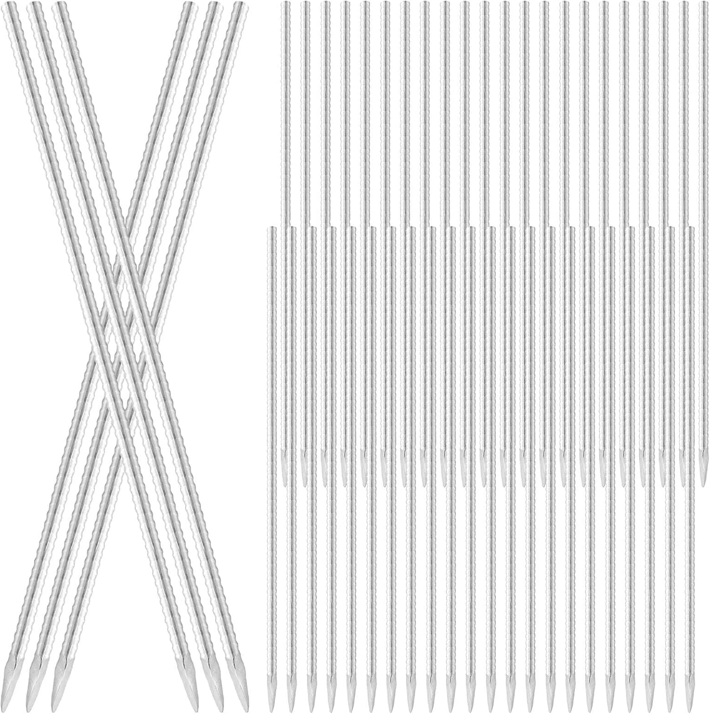 16 Inch Ground Rebar Stakes, 50 Pack Heavy Duty Steel Metal Stakes, Straight Steel Anchors with Chisel Point End, Ground Anchors for Concrete, Garden, Fence, Tent Support