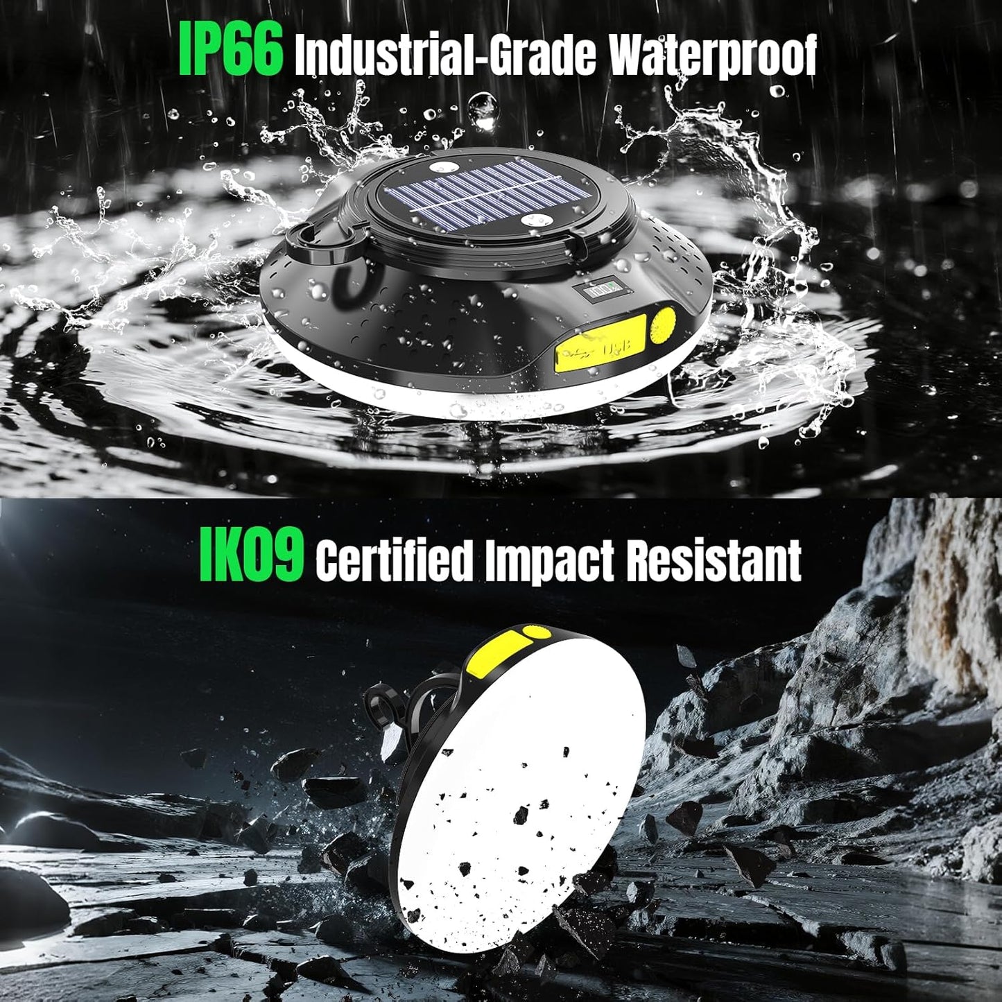 12000mAh 20000LM Solar Portable LED Camping Lantern, Rechargeable Light 120W with Magnet , Flashlight, IPX66 Waterproof Tent Lights Power Failure Emergency for Power Outages, Emergency, Tent, Outdoor