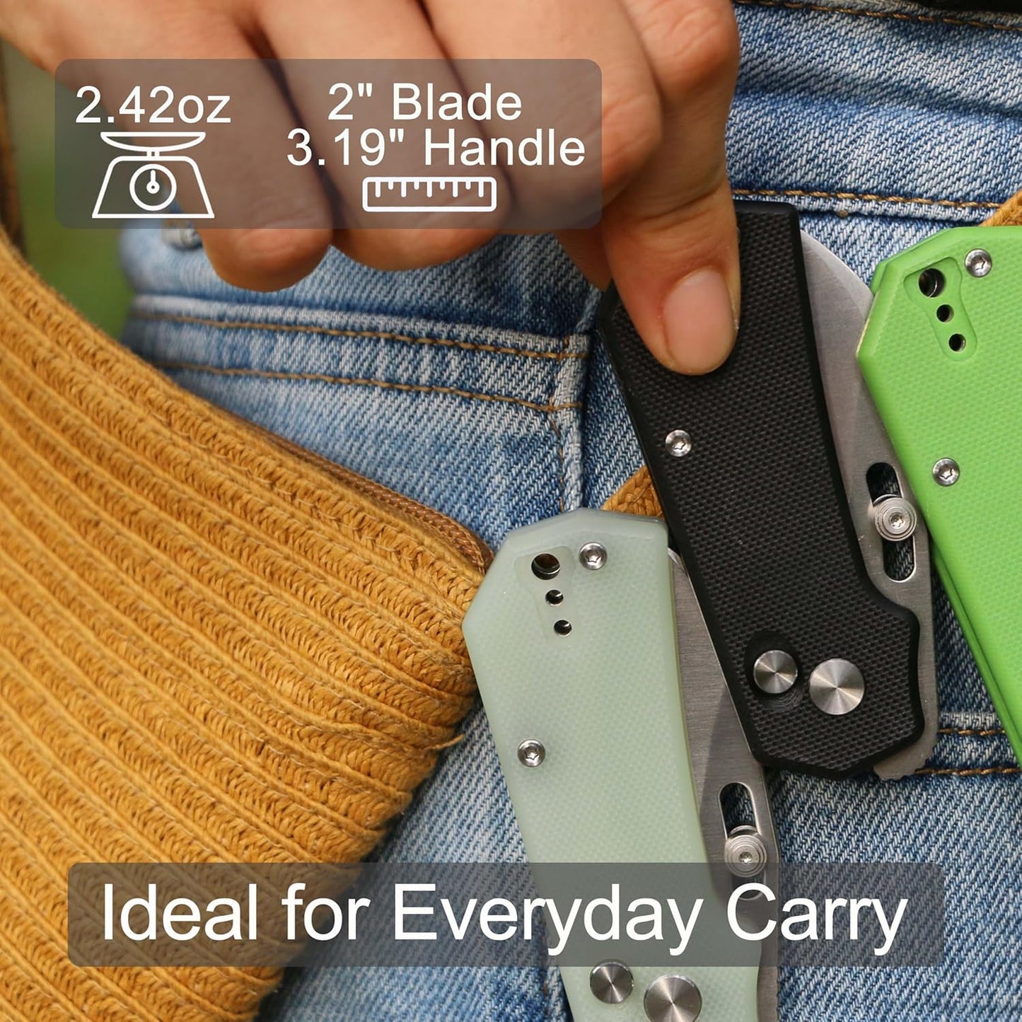 JIN Rhino Small Pocket Knife for Men, Button Lock EDC, DIY Folding Knife Kit, 2" 9Cr18Mov Satin Blade, Black G10 Handle, Birthday Gift for Men Women, Camping Knives