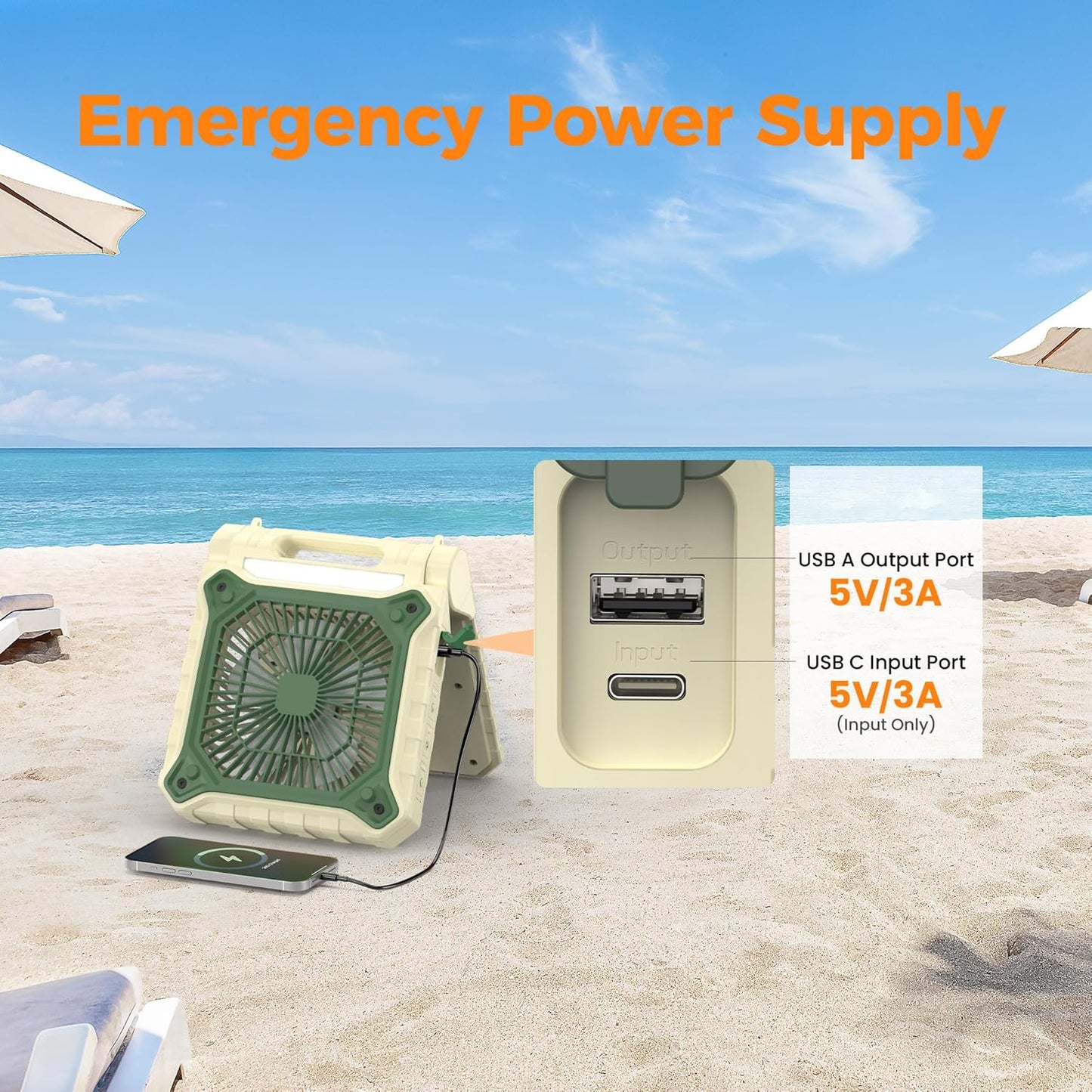 KITWLEMEN 10.2 Inch Solar Camping Fan with Light- Rechargeable Battery Operated Fan, 38H Run Time, 3 Speed, 6H Timer, SOS Signal, Portable Desk Fan for Camping Fishing RV Trips Hurricane Power Outage