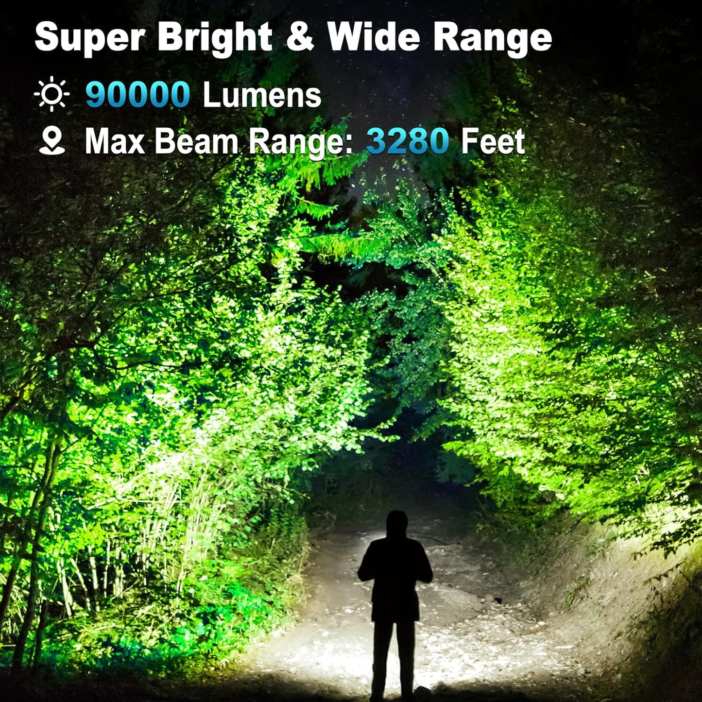 KINGCAESAR 3 Pack Rechargeable Flashlights 90,000 High Lumens, Super Bright LED Flash Light with 3 Light Modes, High Power Flashlight with Charging Cables, IPX7 Waterproof for Camping, Outdoor, Home