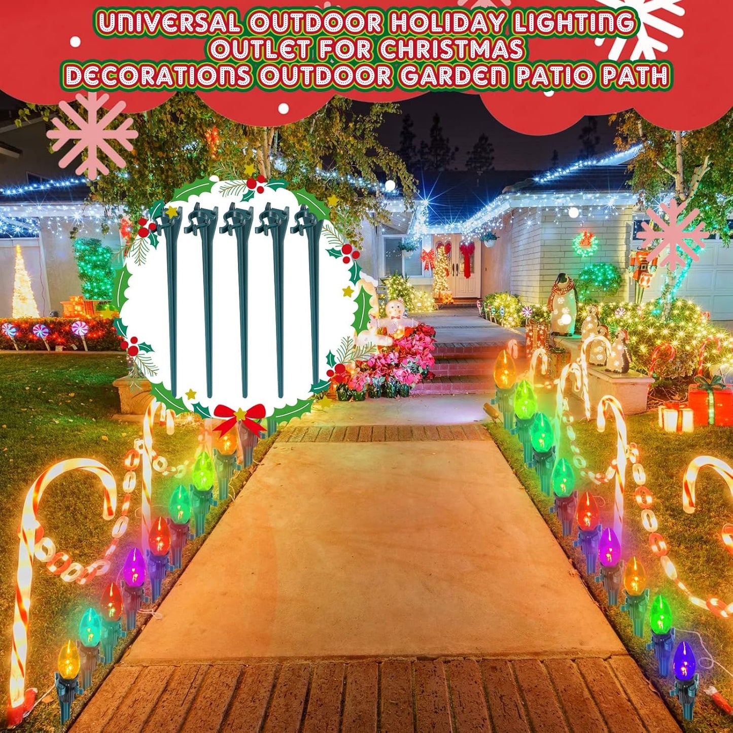 Jetec 400 Pieces Christmas Light Stakes Universal Yard Lawn Holiday 7.5 Inches Light Ground Stakes for C7 C9 String Lights Christmas Outdoor Lights Holders on Yards, Driveways (Green)