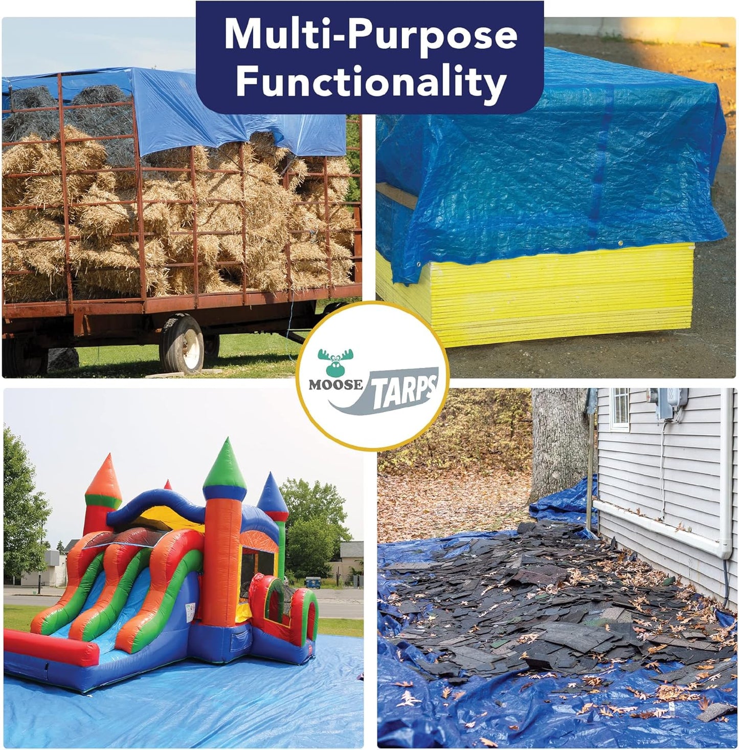 10' x 20' Waterproof Tarp, Medium Duty Reversible Blue/Silver, Multipurpose Indoor and Outdoor Tarps for Tents, Wood Cover, Furniture, Car, Boat, Pool, Tear Resistant, Blue