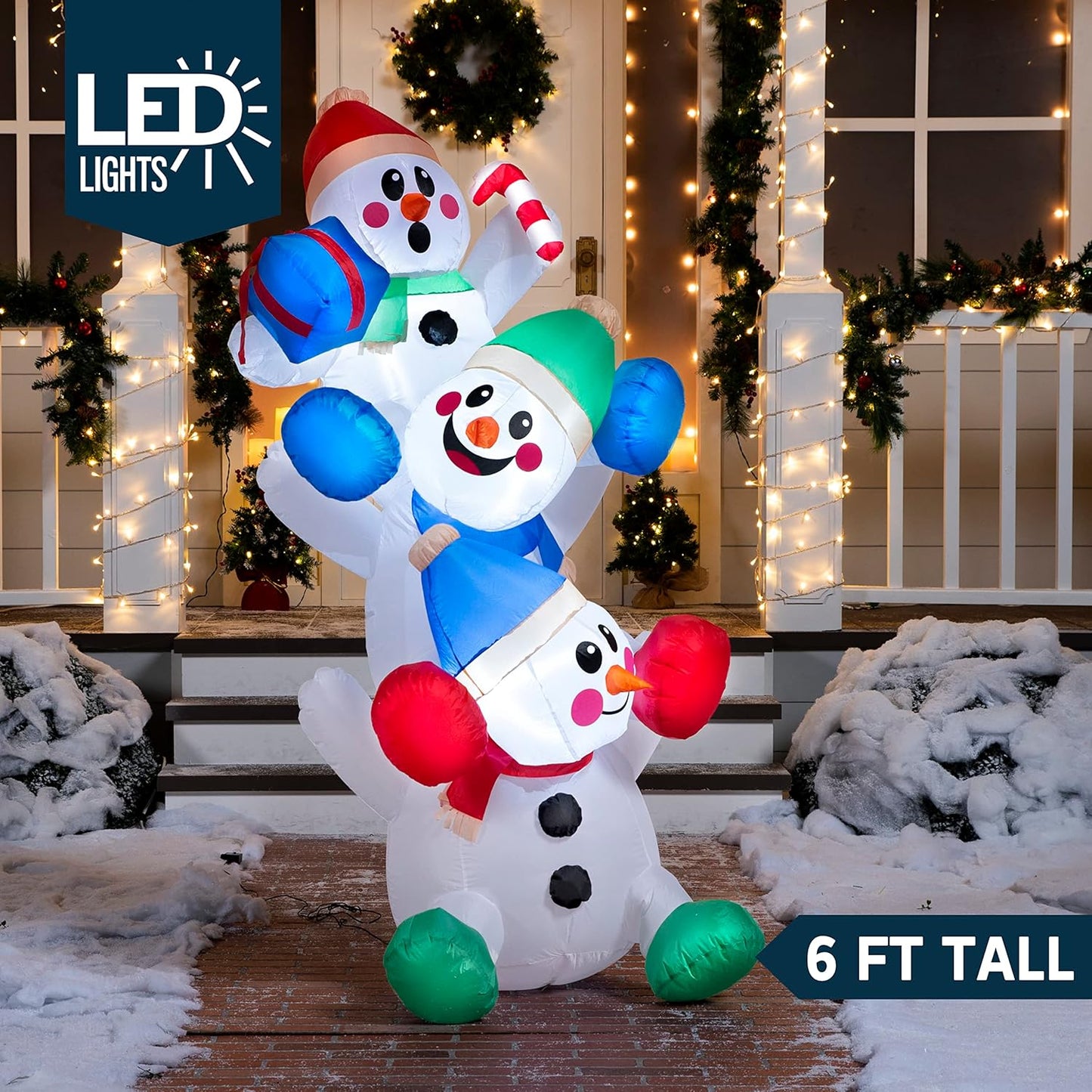 Joiedomi 6 FT Christmas Inflatable Decoration Stacked Snowman with Build-in LEDs Blow Up Inflatables for Xmas Party, Home Indoor Outdoor Christmas Décor Yard Garden Lawn Winter Holiday Supplies Décor