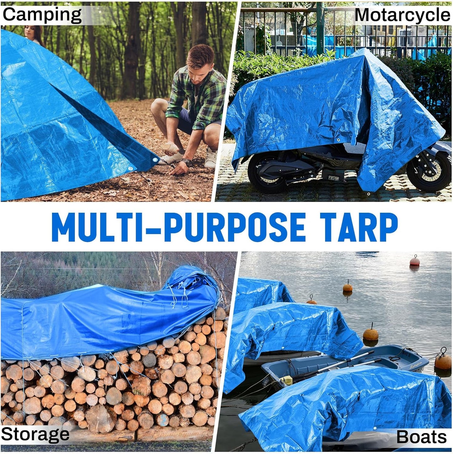 1 Pack 20 x 30 ft 5.5 Mil Large Tarps Heavy Duty Waterproof Tarp Multi Purpose Tent Cover for Home Boats Cars Camping Patio Furniture Roof Emergency Rain Protective Cover, Blue