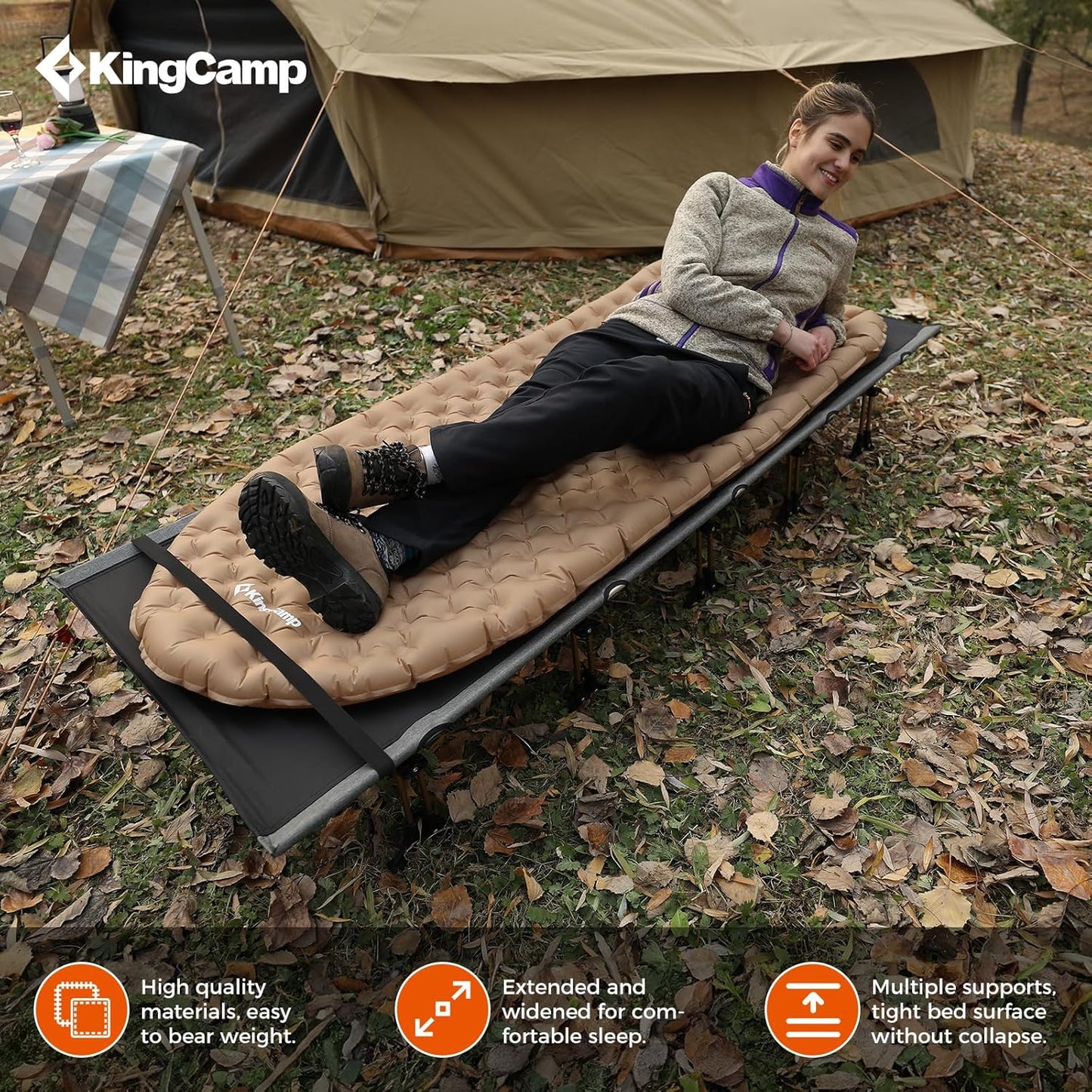 KingCamp Oversized XXL Camping Cot, Folding Portable Lightweight Ultralight Large Wide Heavy Duty 551lbs Sleeping Bed for Adult Backpacking Outdoor Travel Hiking Tent, Black
