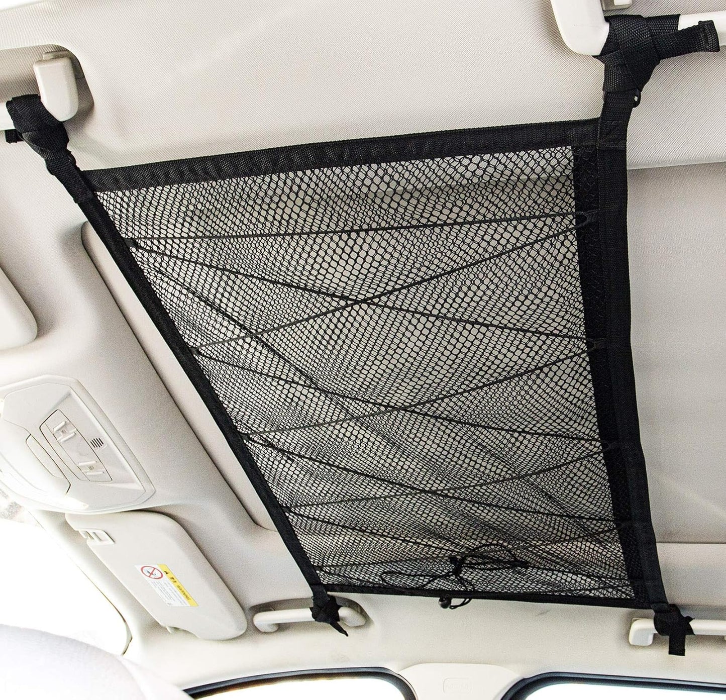 Kaskawise Car Ceiling Cargo Net Pocket,31"x21" Adjustable Double-Layer Mesh SUV Roof Organizer Long Trip Ceiling Storage Net,Car Camping Cargo Net for SUV,Van Life Accessories