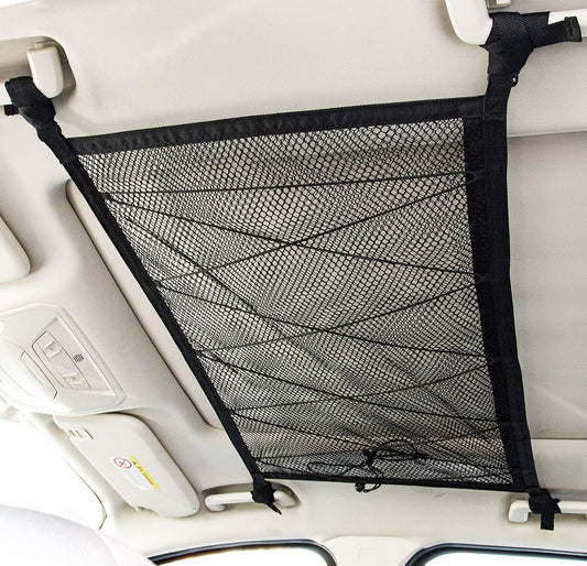 Kaskawise Car Ceiling Cargo Net Pocket,31"x21" Adjustable Double-Layer Mesh SUV Roof Organizer Long Trip Ceiling Storage Net,Car Camping Cargo Net for SUV,Van Life Accessories