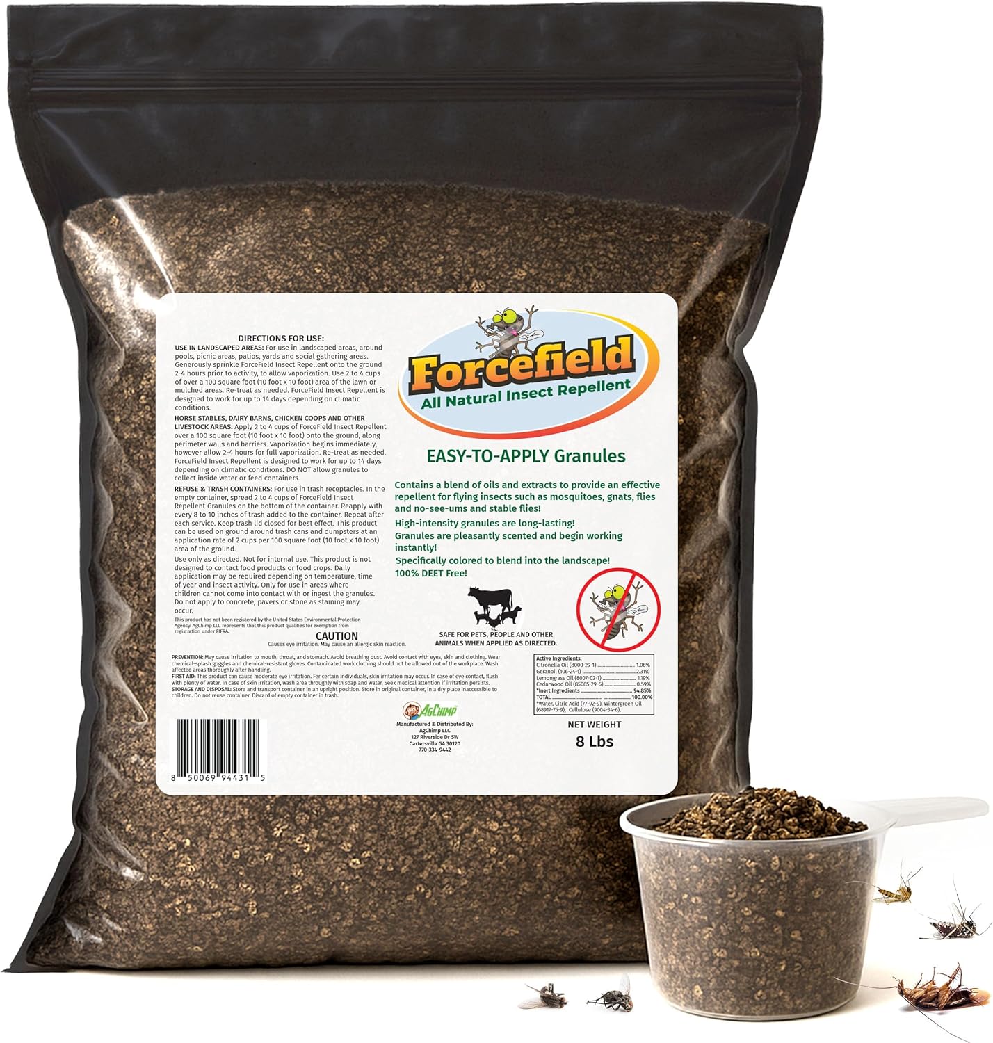 ForceField Natural Flea, Tick, Mosquito Yard Treatment - Repellent Granules for Backyard Mosquito Control | Pet Safe, DEET-Free Outdoor Control | Long-Lasting Barrier for Lawns, Patios, & Barns 8 LB