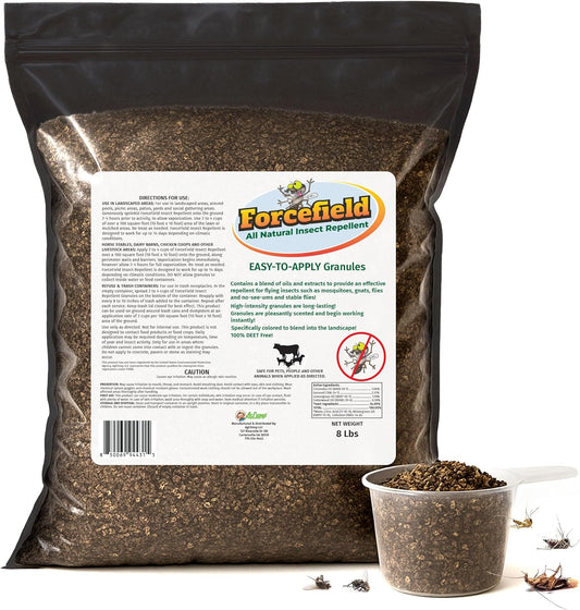 ForceField Natural Flea, Tick, Mosquito Yard Treatment - Repellent Granules for Backyard Mosquito Control | Pet Safe, DEET-Free Outdoor Control | Long-Lasting Barrier for Lawns, Patios, & Barns 8 LB