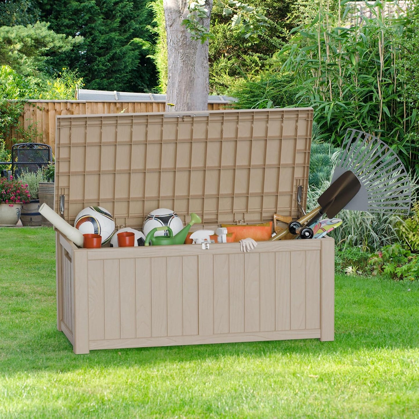 150GAL Brown Large - Capacity Outdoor Deck Box with Lock Hole - Waterproof, SGS - Certified UV Resistance, Ideal for Storing Multiple Patio Furniture Sets and Seasonal Decor, Hassle - Free Setup