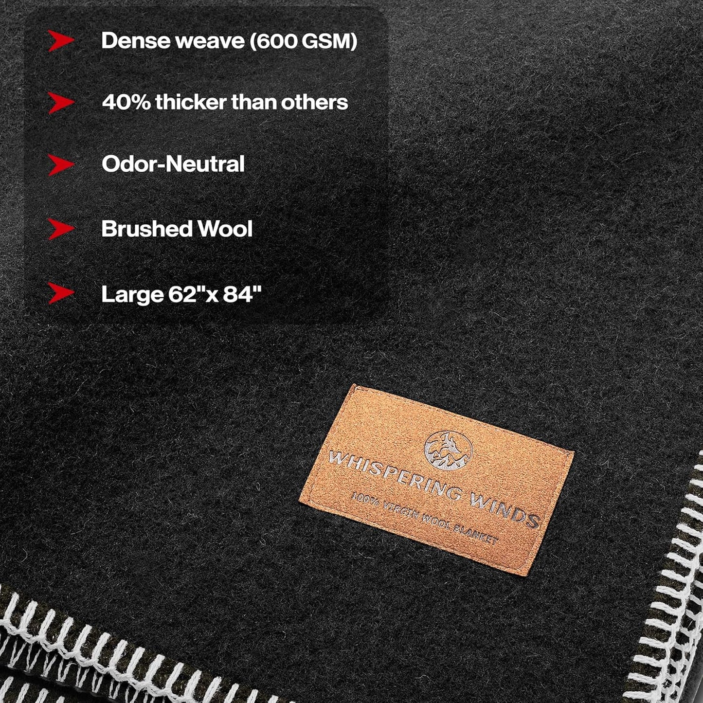 100% Wool Blanket - Premium Ultra-Soft, Thick, Warm, Large 62"x 84" Bed & Camping Blanket for Outdoor, Home, Indoor, Bushcraft & Survival