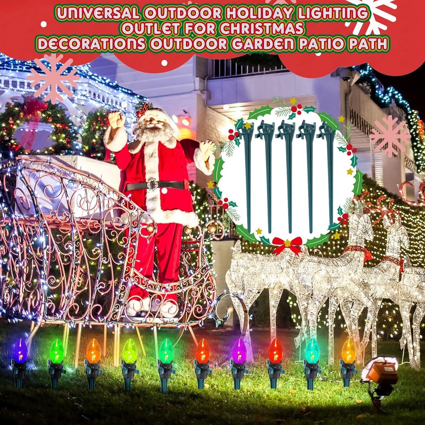 Jetec 30 Pieces Christmas Light Stakes Universal Yard Lawn Holiday 7.5 Inches Light Ground Stakes for C7 C9 String Lights Christmas Outdoor Lights Holders on Yards, Driveways (Green)