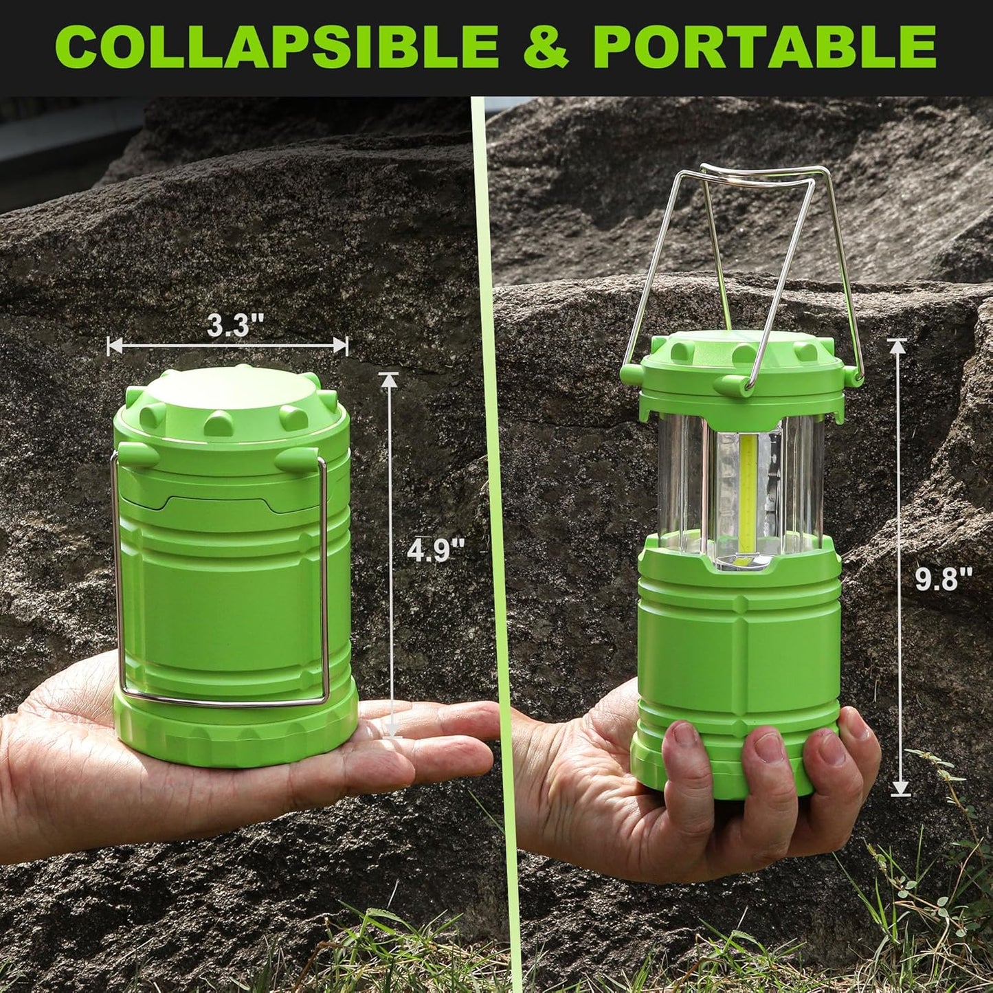 1-Pack LED Green Camping Lanterns, Portable Camping Lights, Outdoor Handled Lamps, Essential Emergency Lights for Power Outages, Hiking, Hurricane