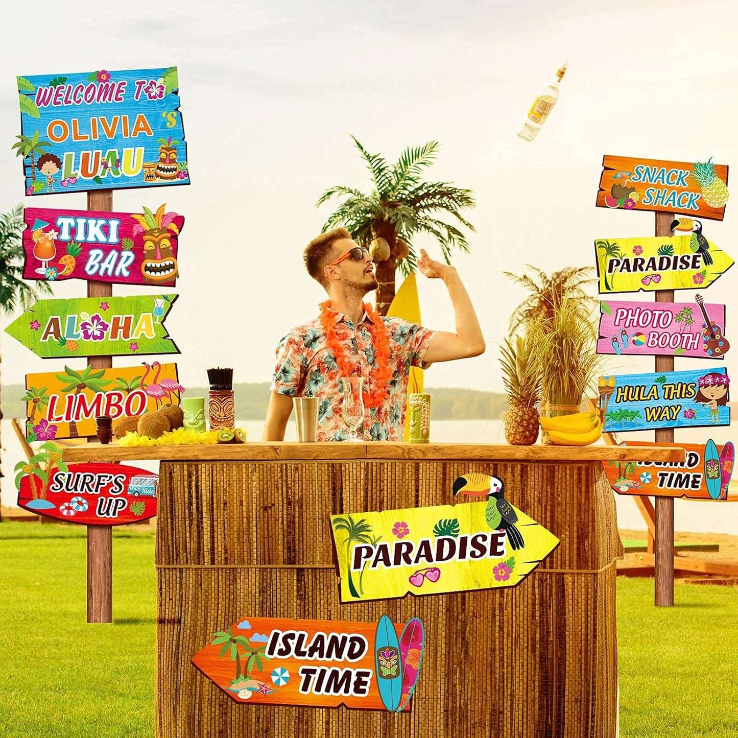 Jetec 20 Pieces Luau Party Welcome Sign, Tropical Hawaiian Summer Themed Party Decorations Hawaiian Welcome Sign Front Door with 4 Sheet Stickers