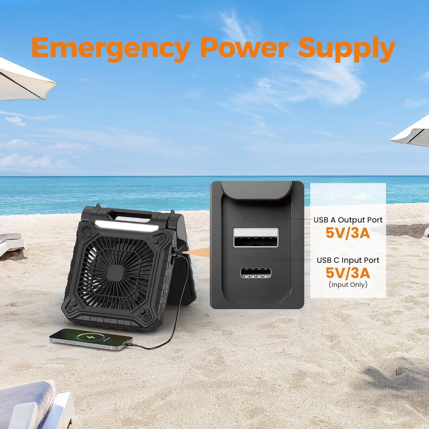 KITWLEMEN 10.2 Inch Solar Camping Fan with Light- Rechargeable Battery Operated Fan, 38H Run Time, 3 Speed, 6H Timer, SOS Signal, Portable Desk Fan for Camping Fishing RV Trips Hurricane Power Outage