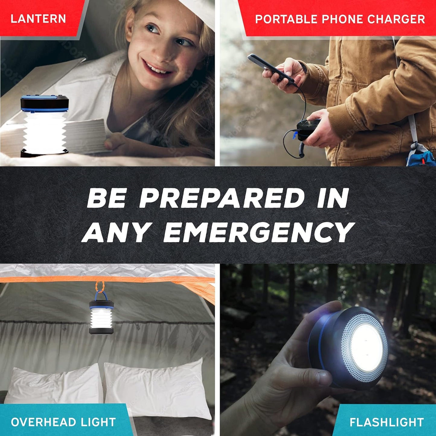 Kizen Solar Camping Lantern Rechargeable - LED Lanterns for Power Outages, & Camping Lights - Collapsible & Rechargeable Lamp with Solar or Plug - Hiking Gear