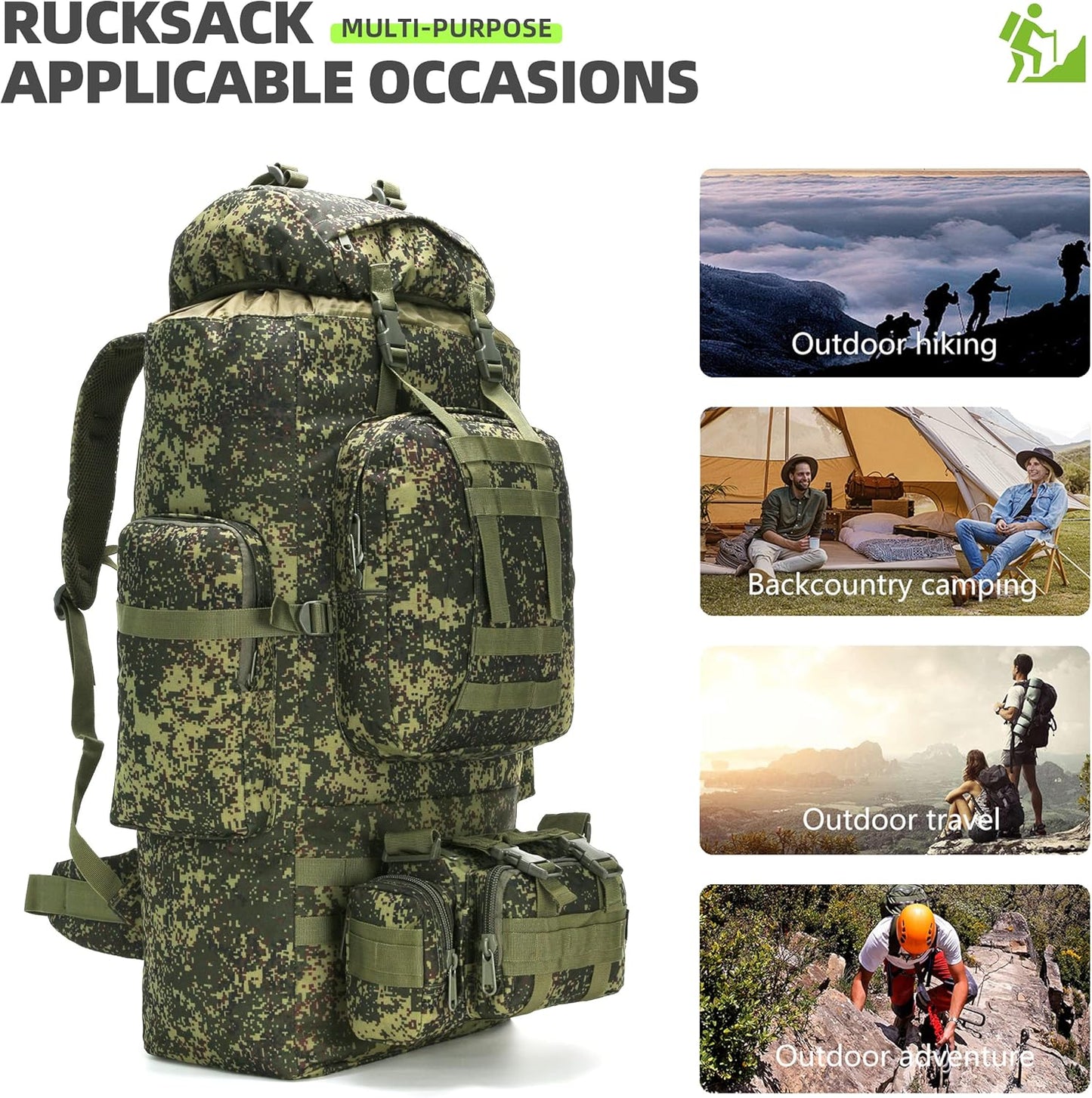 King'sGuard 100L Camping Hiking Backpack Molle Rucksack Military Camping Backpacking Daypack