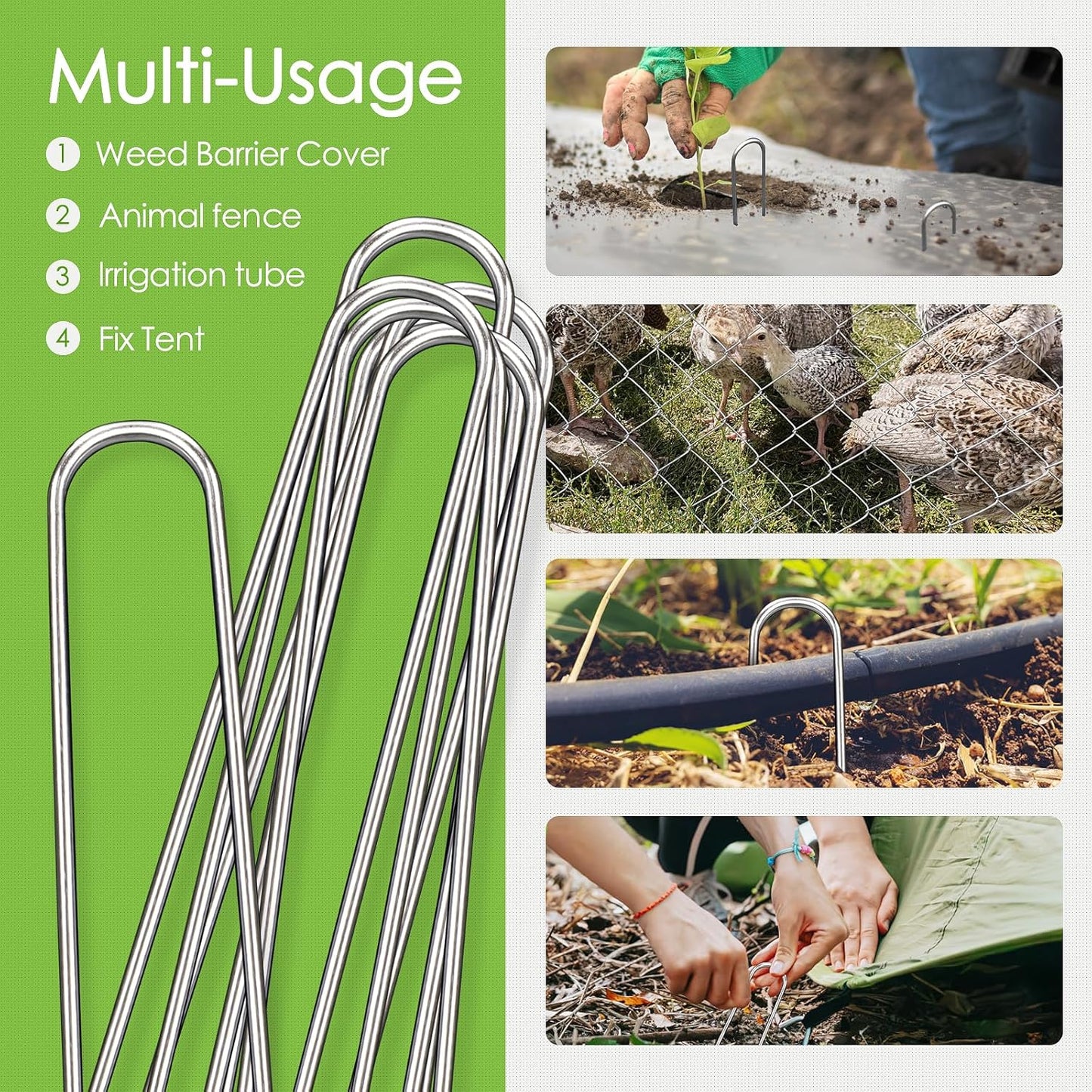 12 Inch Landscape Staples, 50 Pack Galvanized Landscape Stakes Heavy Duty 8 Gauge U-Shaped Garden Stakes, Ground Stakes for Weed Barrier Fabric, Irrigation Tubing, Fence, Outdoor Decorations