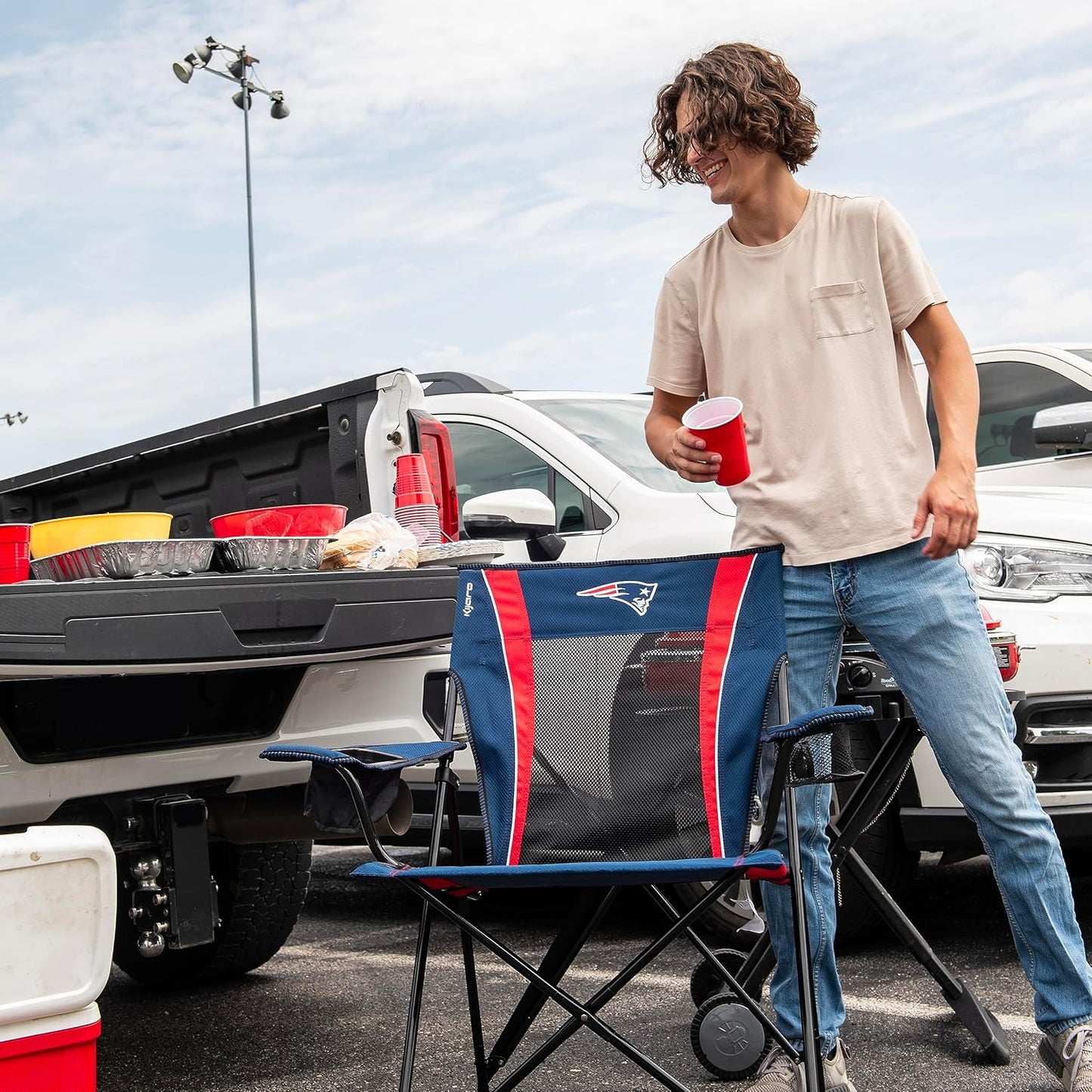 Kijaro Dual Lock Pro NFL Sports Fan Folding Chair, 26" L x 35.5" W x 37" H, New England Patriots