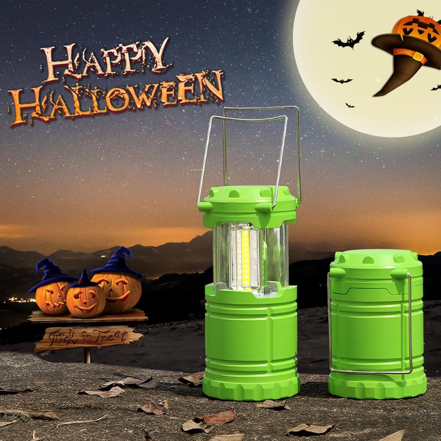 1-Pack LED Green Camping Lanterns, Portable Camping Lights, Outdoor Handled Lamps, Essential Emergency Lights for Power Outages, Hiking, Hurricane