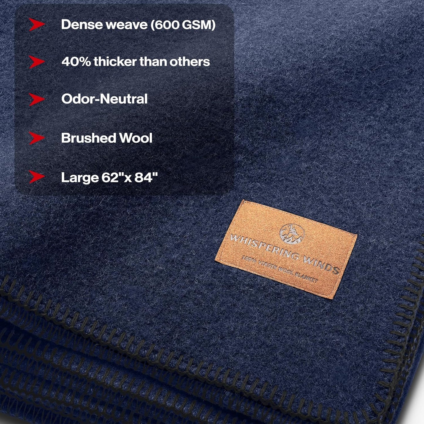 100% Wool Blanket - Premium Ultra-Soft, Thick, Warm, Large 62" x 84" Bed & Camping Blanket for Outdoor, Home, Indoor, Bushcraft & Survival