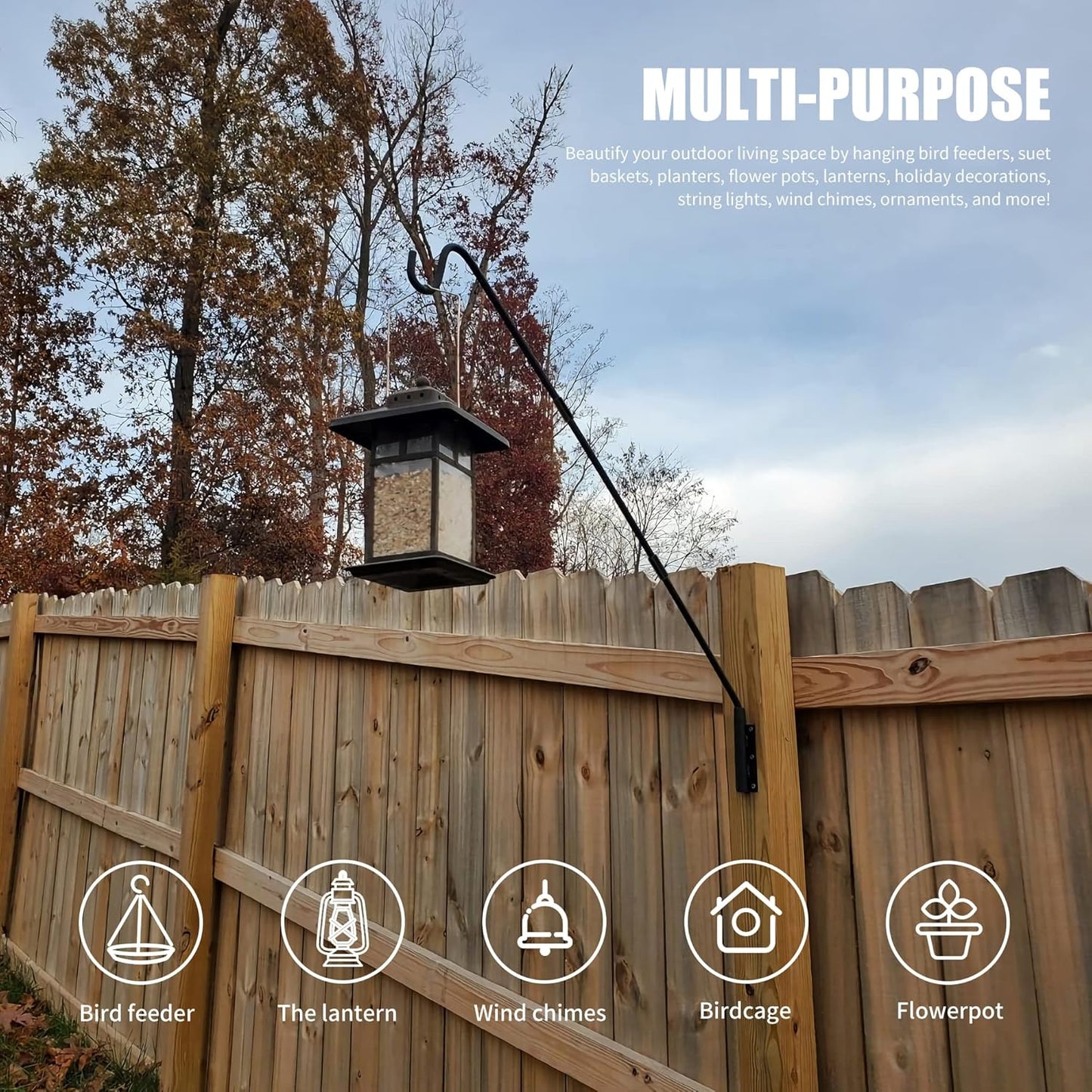 Juegoal Heavy Duty Deck Hook, 25 Inch or 36 Inch Wall Mounted Extended Reach Deck Hook Wall Pole Plant Bracket for Hanging Bird Feeder, Plants, Suet Baskets, Lanterns, Wind Chimes