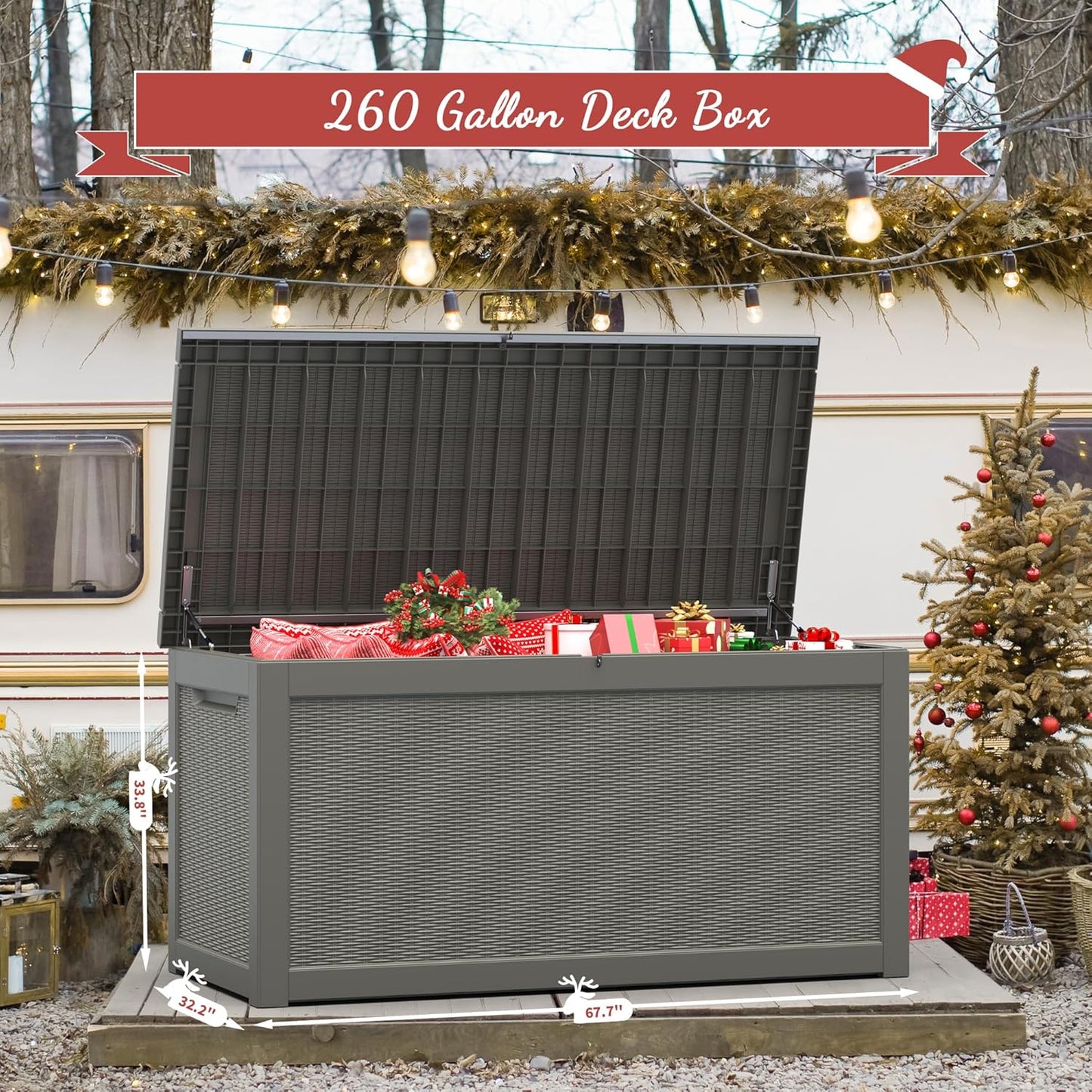 KAMABOKO 260 Gallon Outdoor Storage Box, Resin Deck Boxes Indoor and outdoor, Waterproof Storage Box Lockable Lid for Garden Tools, Package Delivery, Patio Cushions, Grey