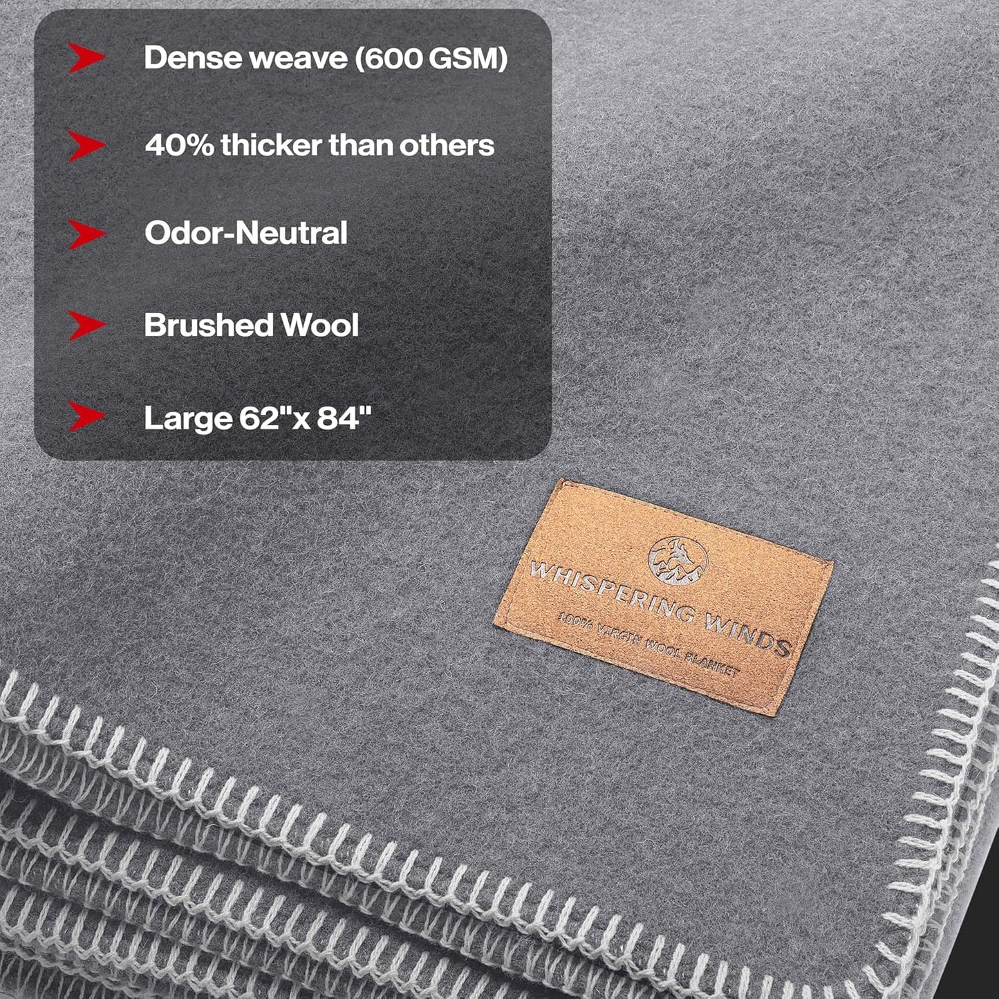 100% Wool Blanket - Premium Ultra-Soft, Thick, Warm, Large 62"x 84" Bed & Camping Blanket for Outdoor, Home, Indoor, Bushcraft & Survival