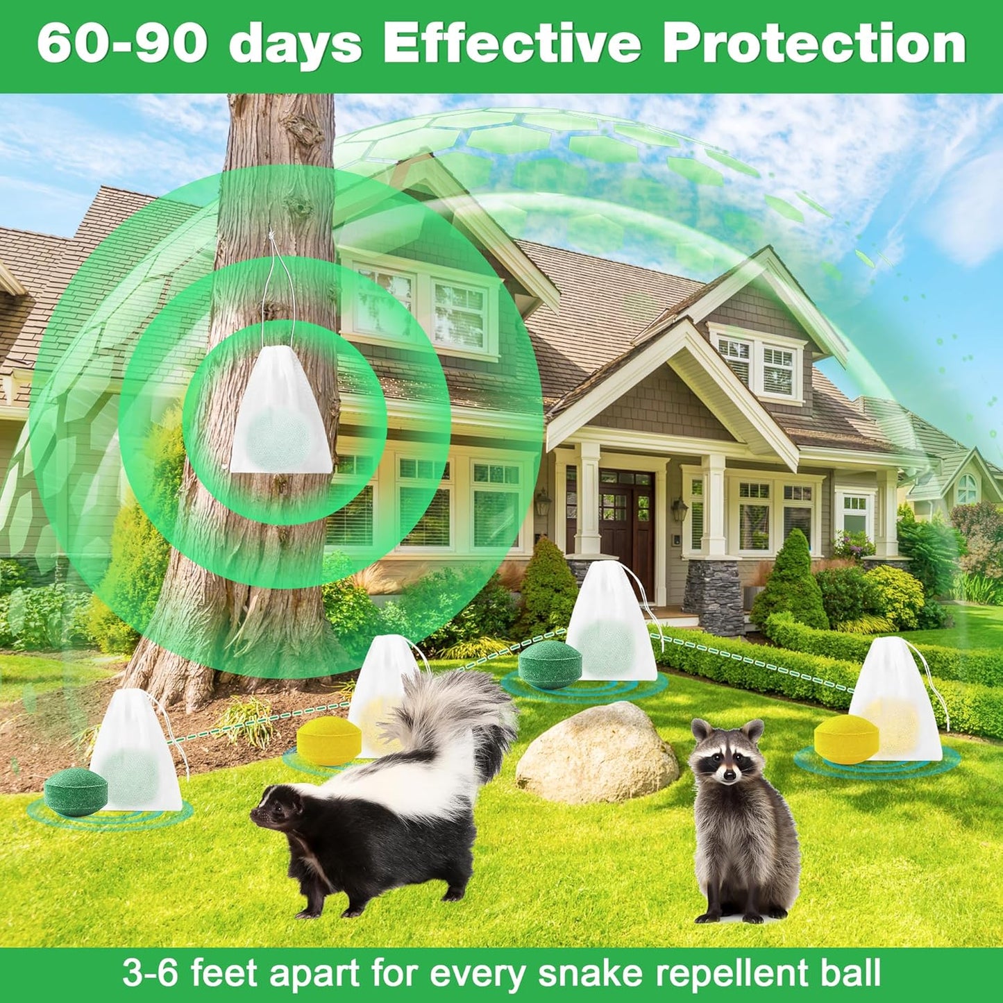 36Pack Powerful Skunk Repellent for Outdoor Use, Natural Keep Skunk & Raccoon Away Deterrent with Long-Lasting Protection for Garden Lawn Yard Camping Fishing, Safe for Kids & Pets, Waterproof