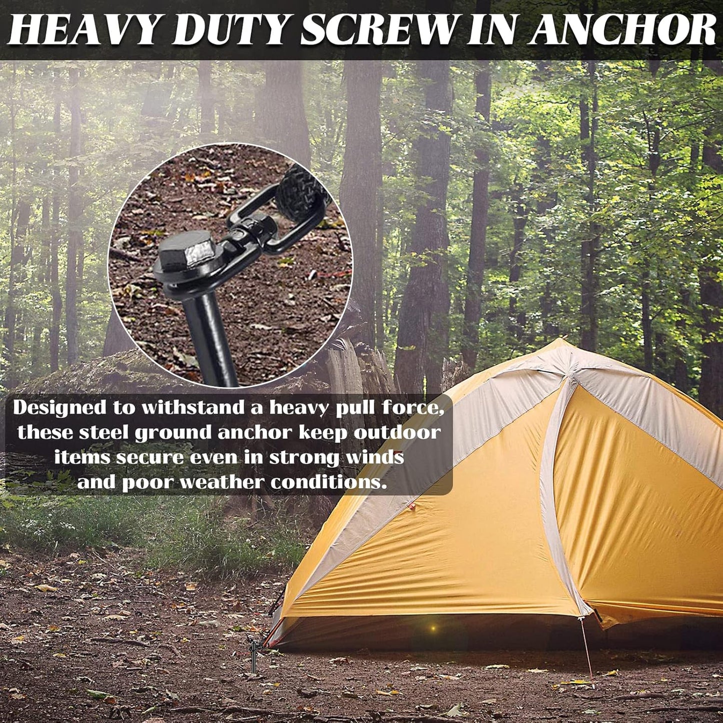 12 Pack Ground Anchor Heavy Duty Earth Anchors with T Handle Hex Wrench & Power Nut Driver, Metal Stakes Ground Anchors Screw in for Swing, Trampoline, Tents, Securing Animals