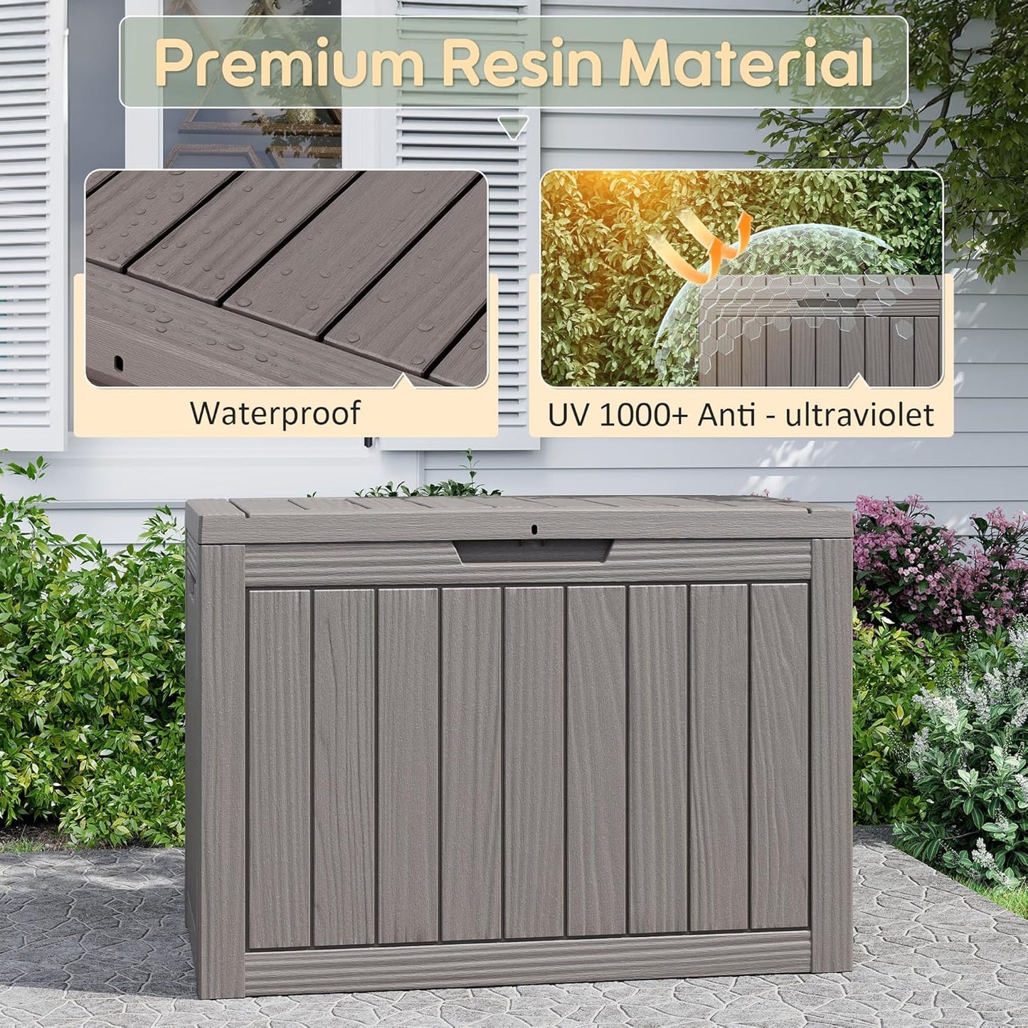 KAMABOKO 45 Gallon Outdoor Storage Box, All-Weather Deck Box for Patio Furniture, Package Deliveries, Garden Tools, Pool Supplies & Cushions, Grey