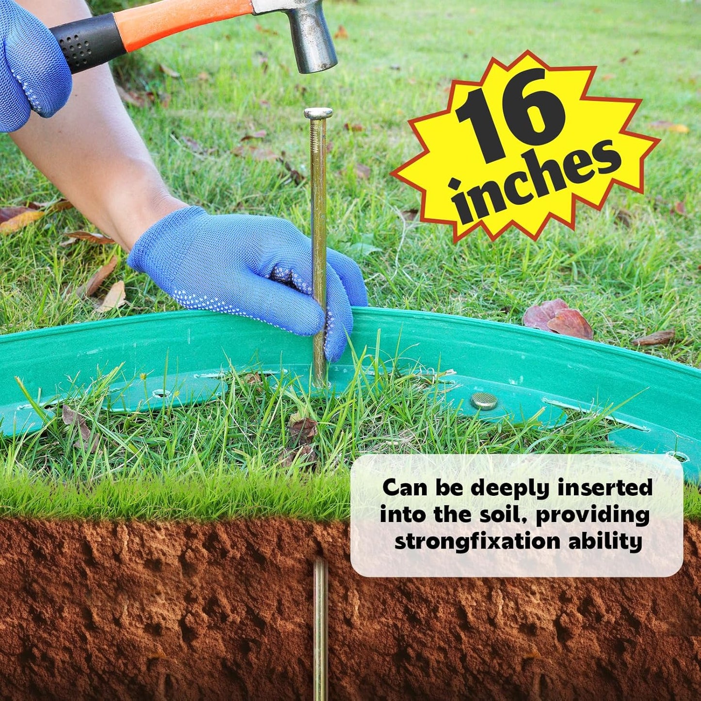 10 Pcs 16 Inch Landscape Stakes, Heavy Duty Galvanized Rebar Stakes for Paver Edging, Weed Barrier, Floor Covering, Artificial Turf, Camping Tent and More