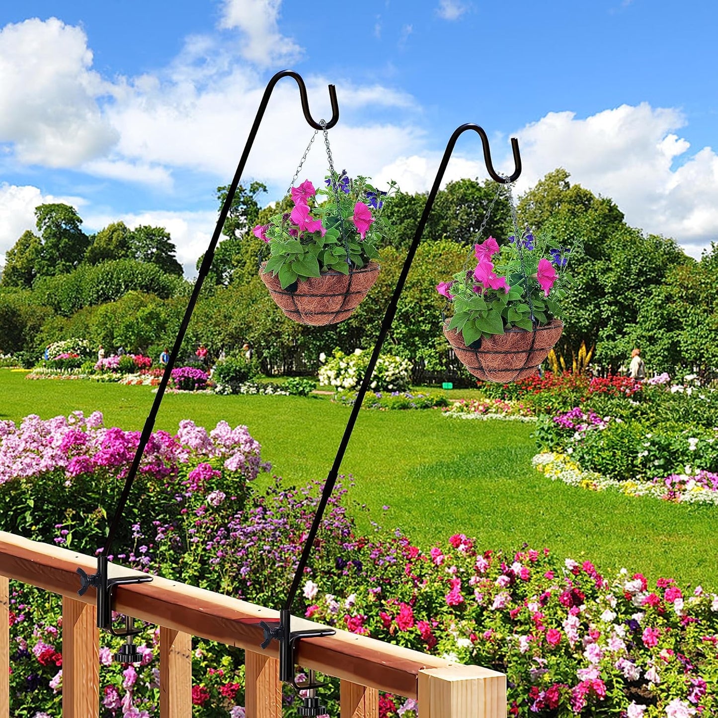 Juegoal 2 Pack Heavy Duty Deck Hook with 2 Inch Non Slip Clamp, 25 to 36 Inch Extended Reach Deck Hook, Adjustable Rail Pole Plant Bracket for Hanging Bird Feeder, Suet Baskets, Lanterns, Wind Chimes