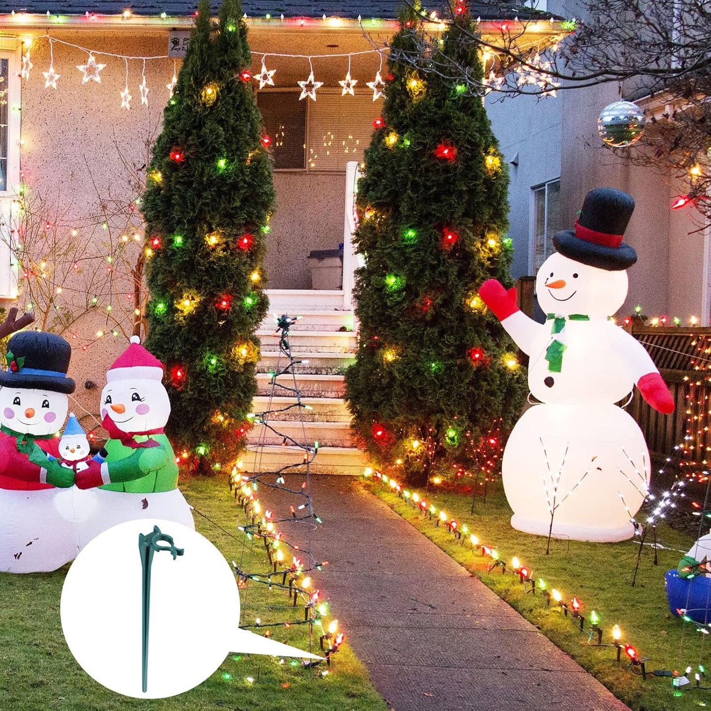 Jetec 60 Pieces Christmas Light Stakes Universal Yard Lawn Holiday 7.5 Inches Light Ground Stakes for C7 C9 String Lights Christmas Outdoor Lights Holders on Yards, Driveways (Green)