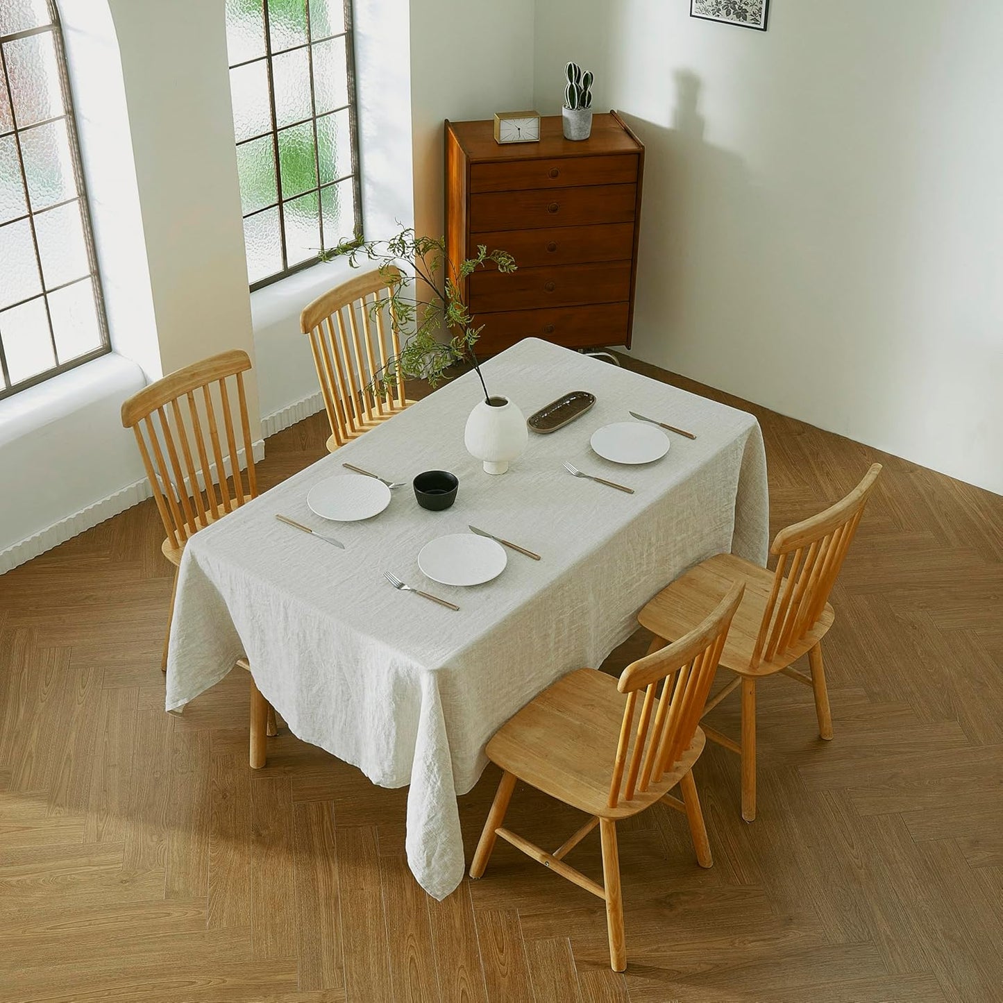 100% French Flax Linen Tablecloths Rectangle 120Lx60W Inch for Dinners, Parties, Easter, Halloween, Camping, Stone Washed, Textured, Machine Washable, 10-12 Sets (60''x120'', Natural Linen)