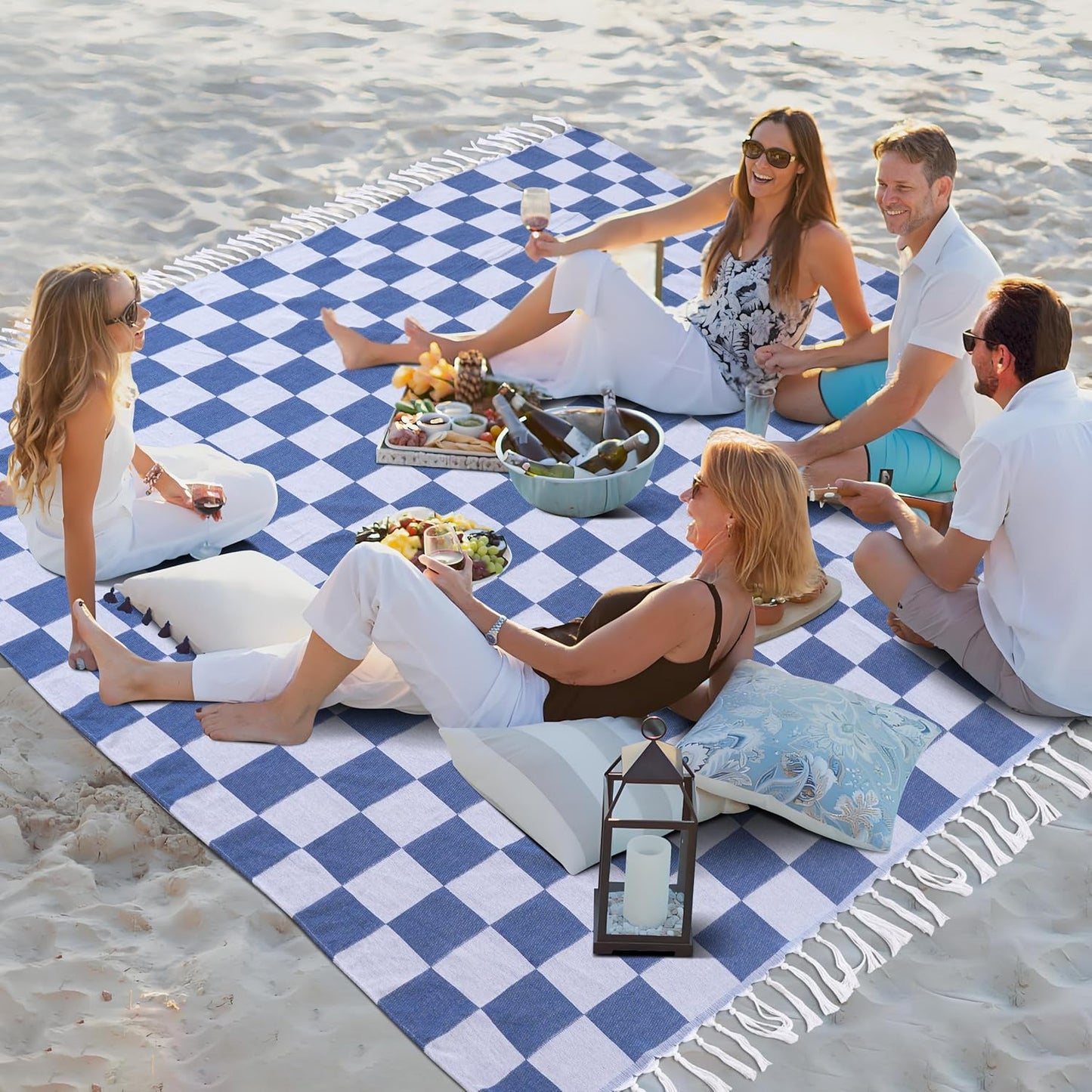 Jumbo Turkish Beach Towel Blanket Picnic Outdoor Mat Oversized Sandproof Fast Dry Thin Extra Large Xl Big Huge Compact Cotton Cute Summer Vacation Gifts Travel Essential Cruise Ship Item Navy Blue