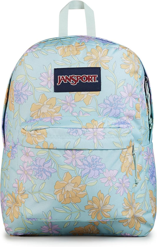JanSport SuperBreak One Backpack - Durable, Lightweight Bookbag with 1 Main Compartment, Front Utility Pocket with Built-in Organizer - Premium Backpack, Faded Floral Fresh Mint