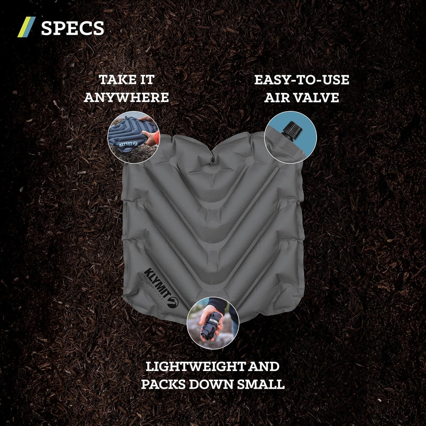 Klymit V Seat, Lightweight Inflatable Travel Cushion, Best for Camping, Bleachers, or Glassing Pad , Gray